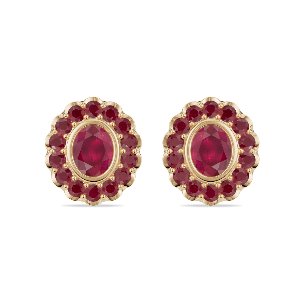 Oval & Round Ruby Stud Earrings - ER32