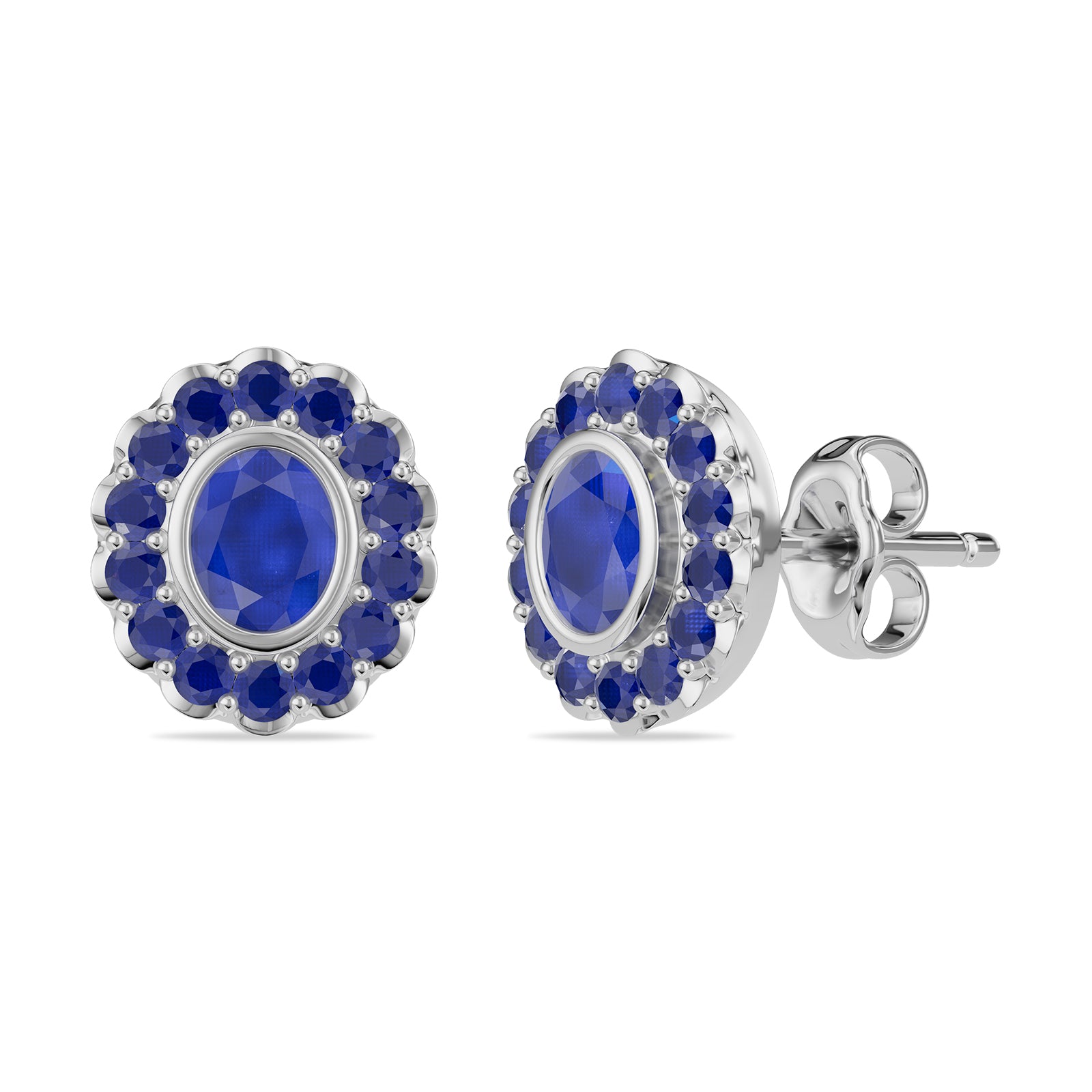 Oval & Round Sapphire Stud Earrings - ER33