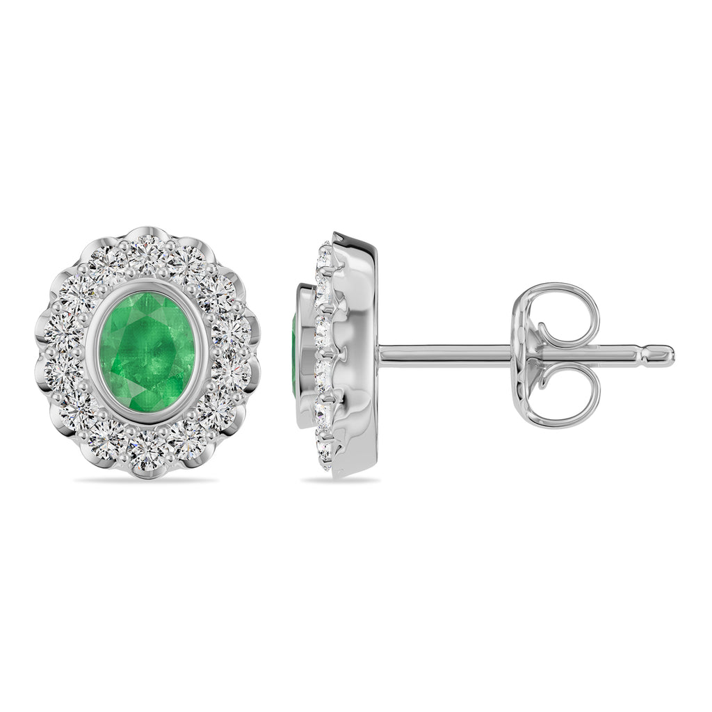 Oval Emerald & Round diamond Stud Earrings - ER34