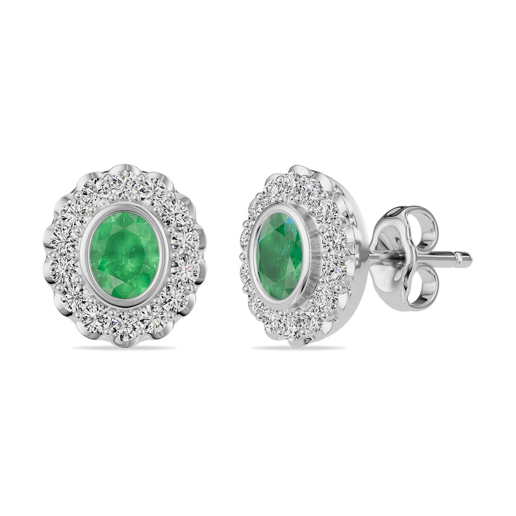 Oval Emerald & Round diamond Stud Earrings - ER34