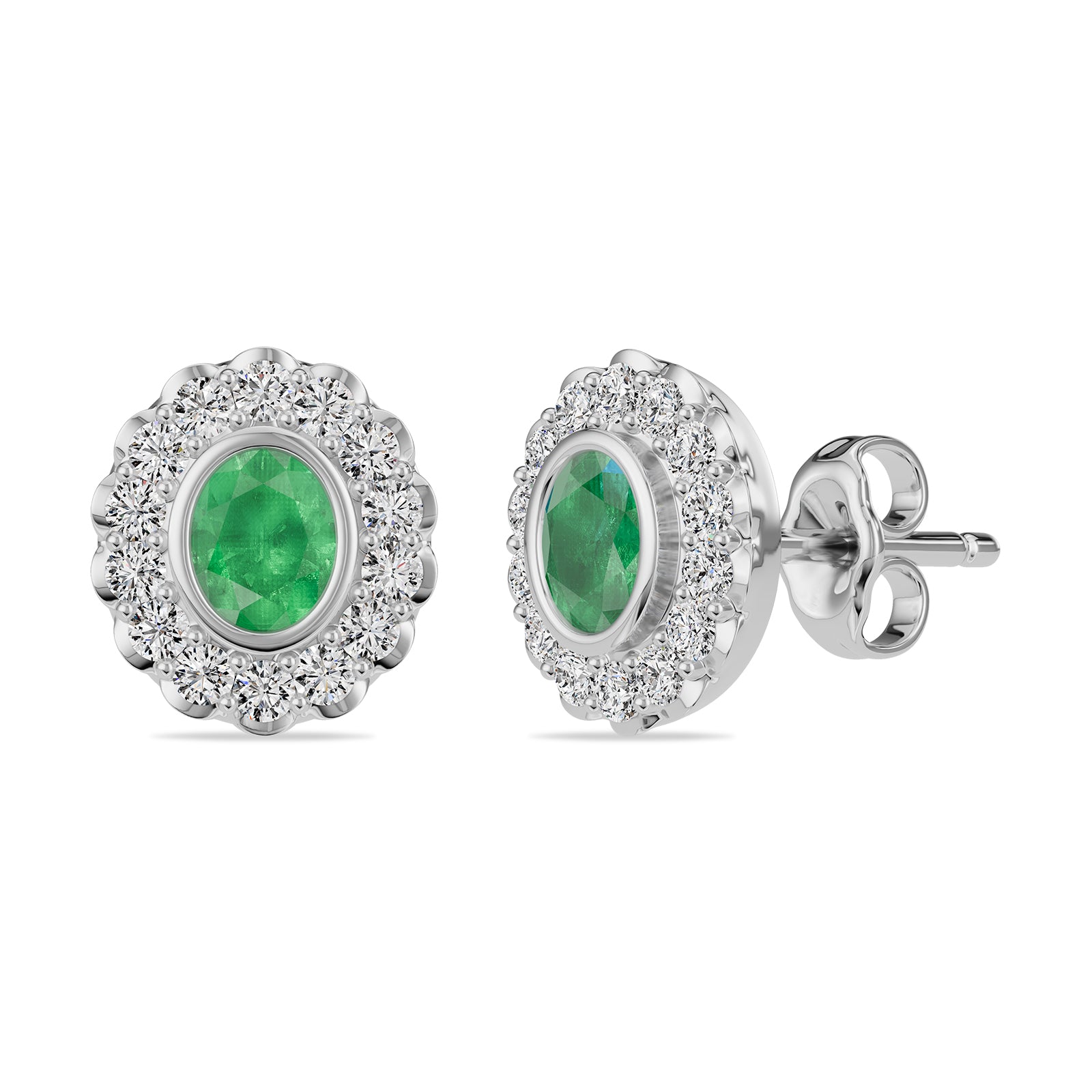 Oval Emerald & Round diamond Stud Earrings - ER34