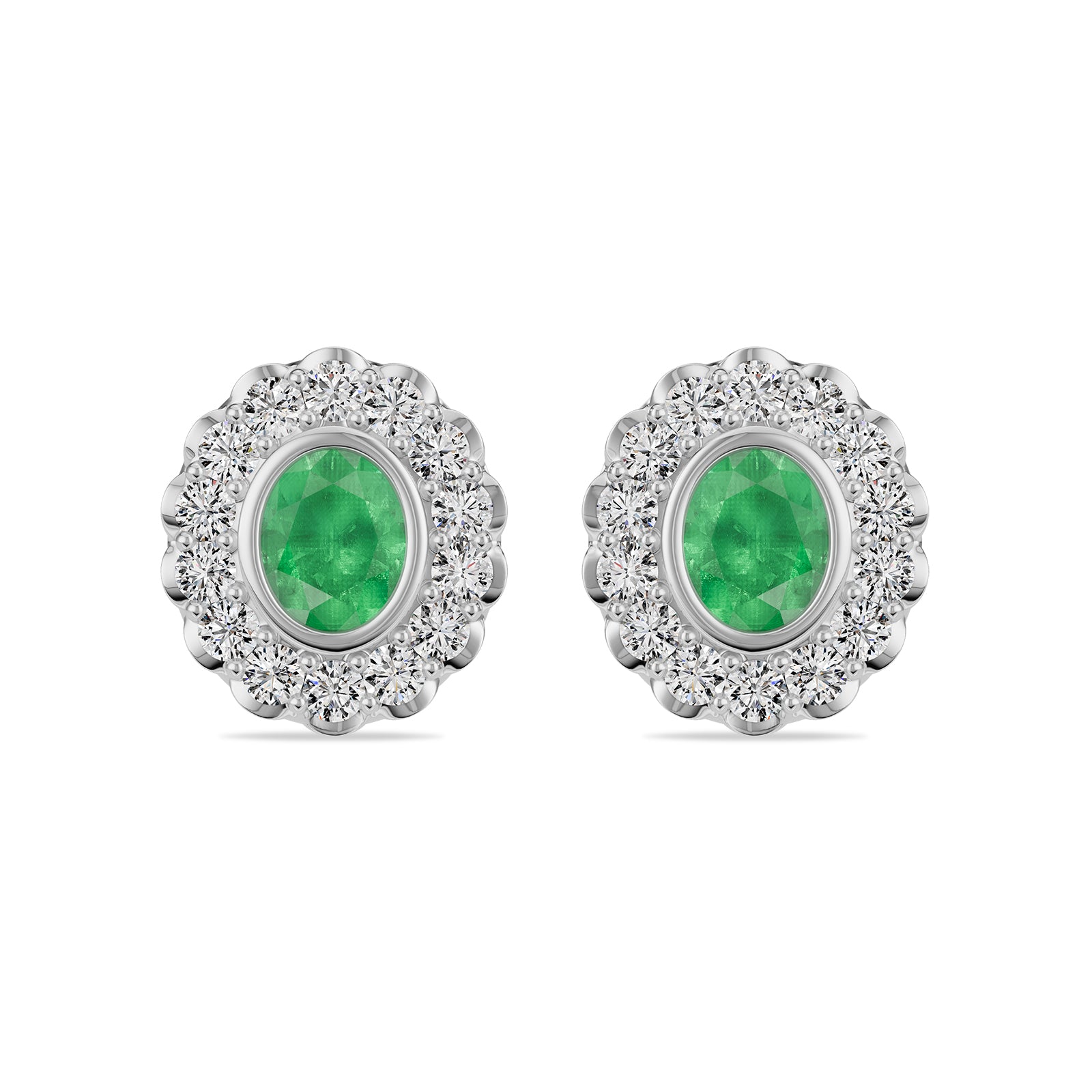 Oval Emerald & Round diamond Stud Earrings - ER34
