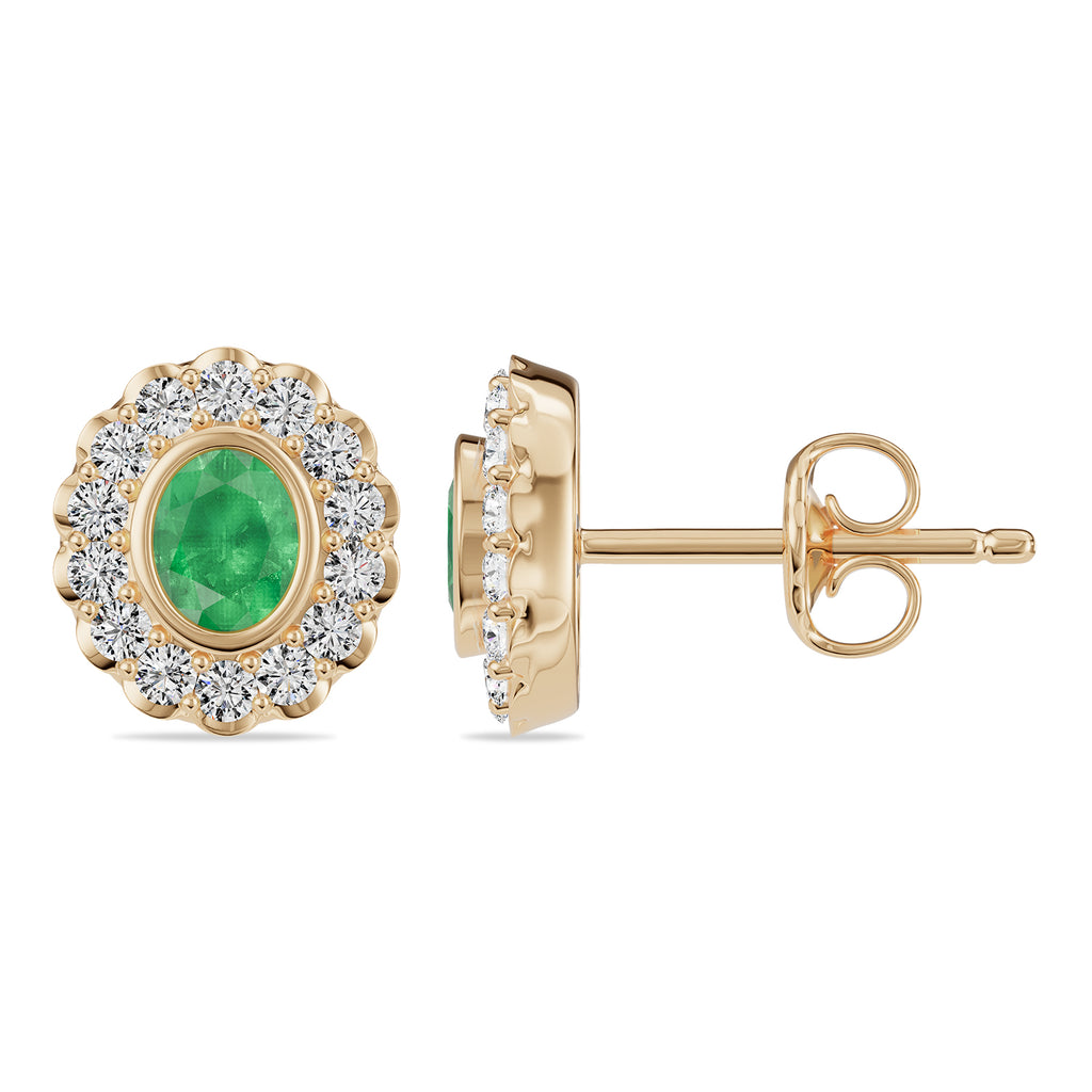 Oval Emerald & Round diamond Stud Earrings - ER34