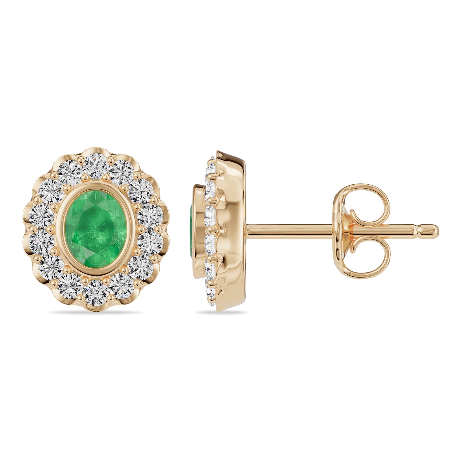 Oval Emerald & Round diamond Stud Earrings - ER34