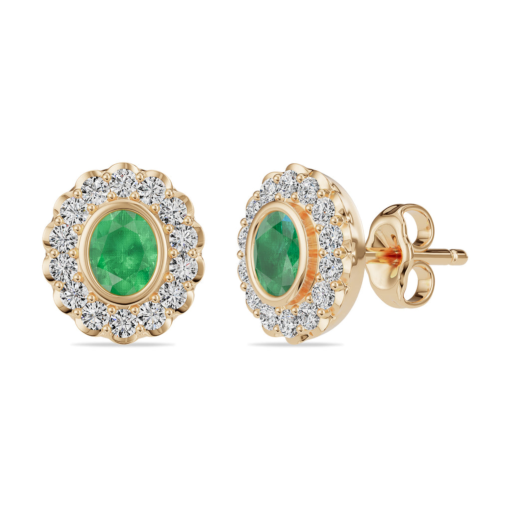 Oval Emerald & Round diamond Stud Earrings - ER34