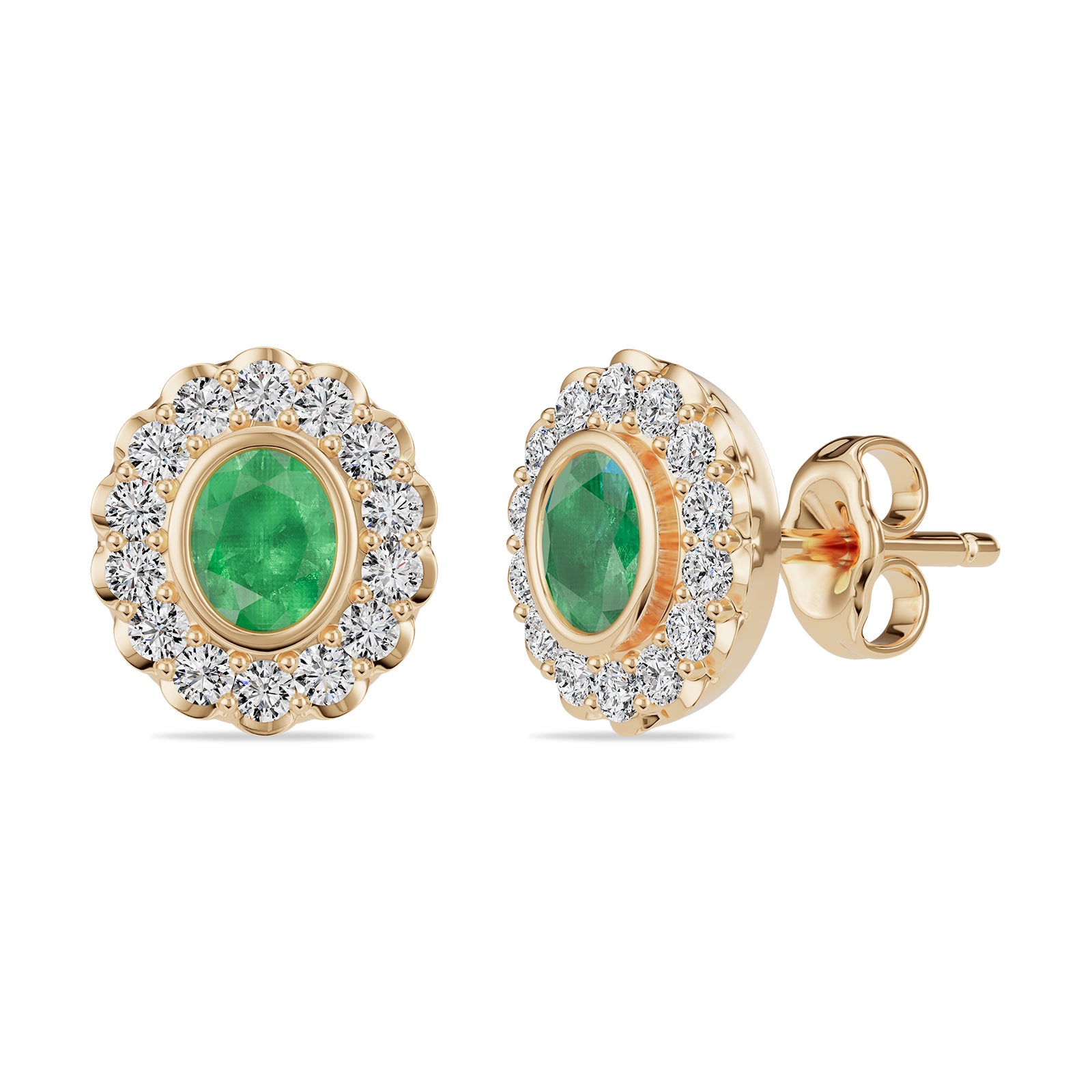 Oval Emerald & Round diamond Stud Earrings - ER34