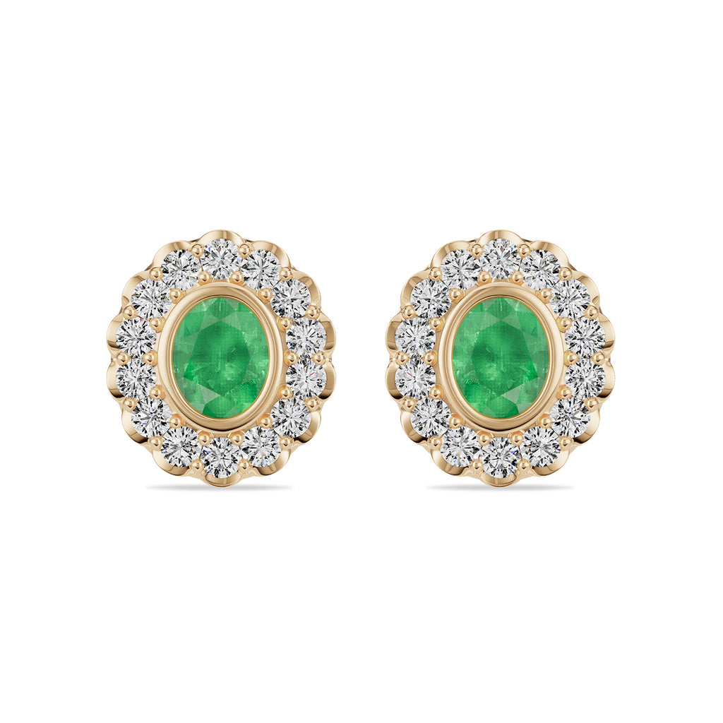 Oval Emerald & Round diamond Stud Earrings - ER34