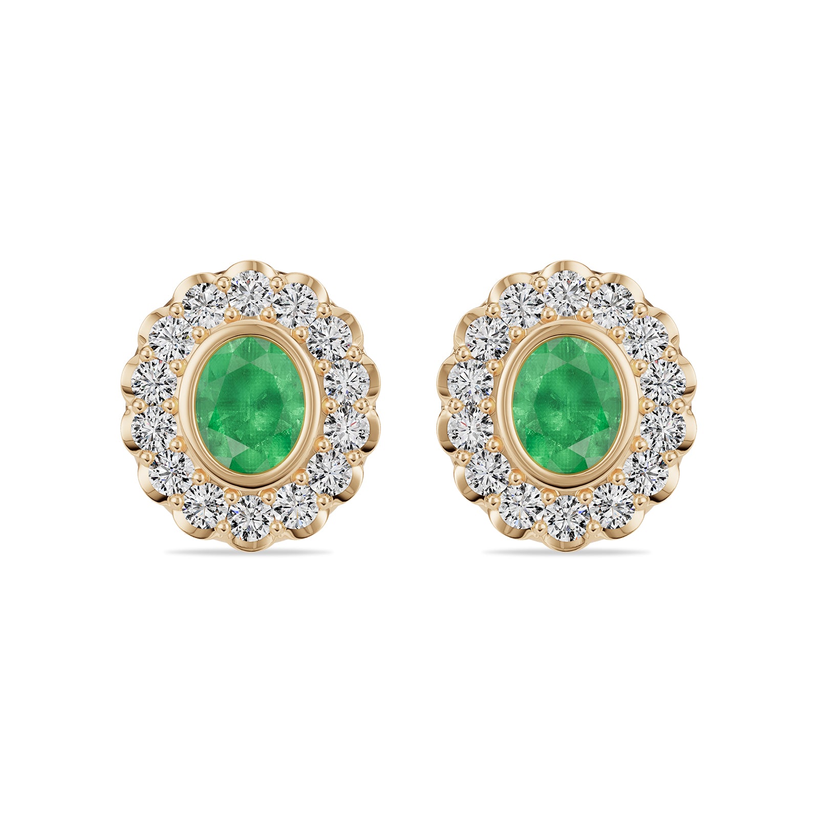 Oval Emerald & Round diamond Stud Earrings - ER34