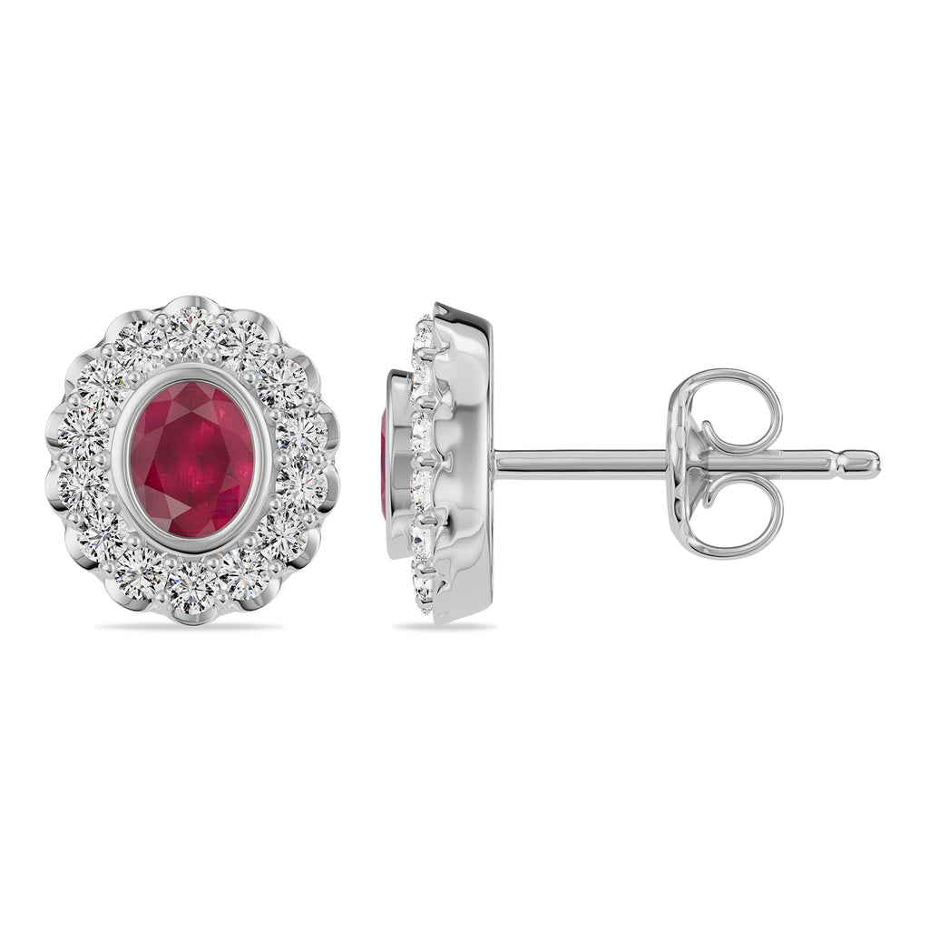Oval Ruby & Round diamond Stud Earrings - ER35
