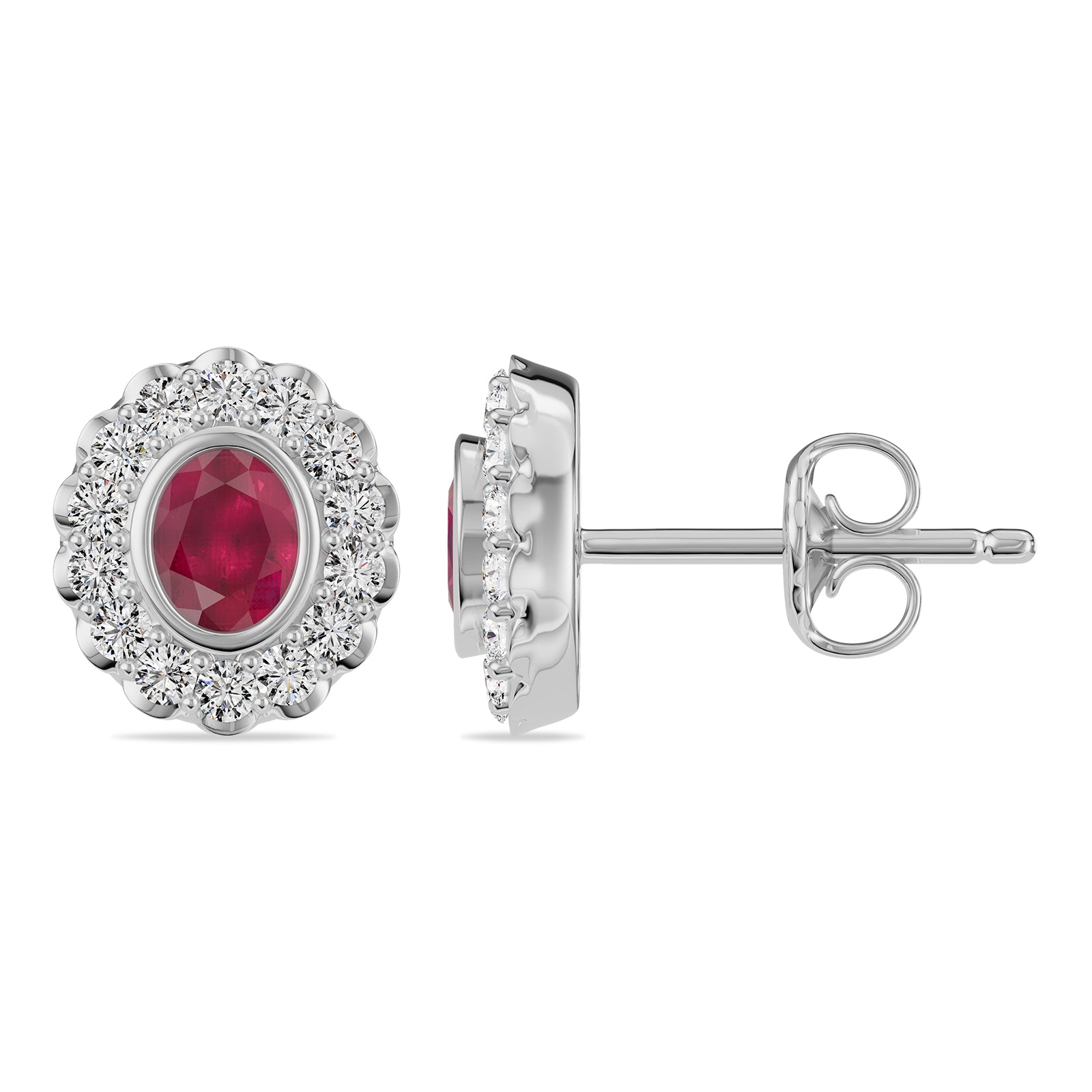 Oval Ruby & Round diamond Stud Earrings - ER35