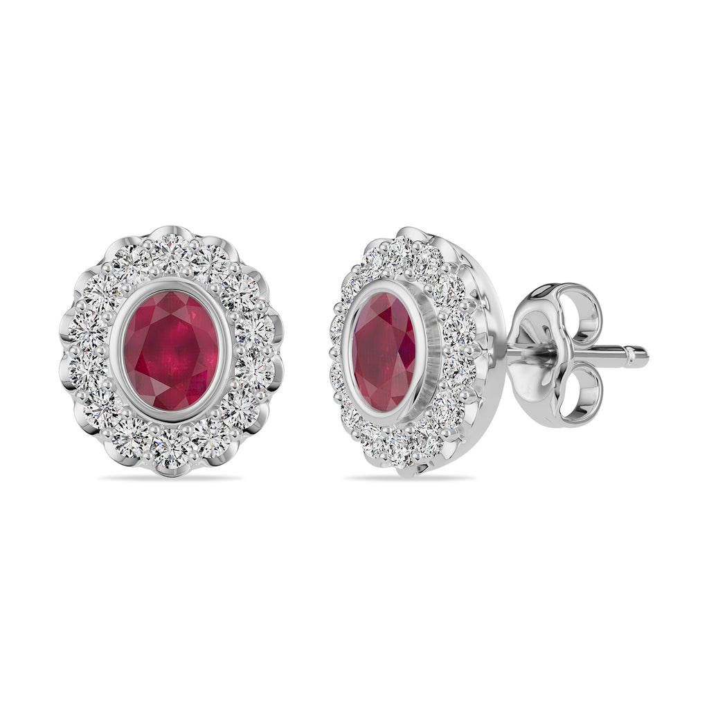 Oval Ruby & Round diamond Stud Earrings - ER35
