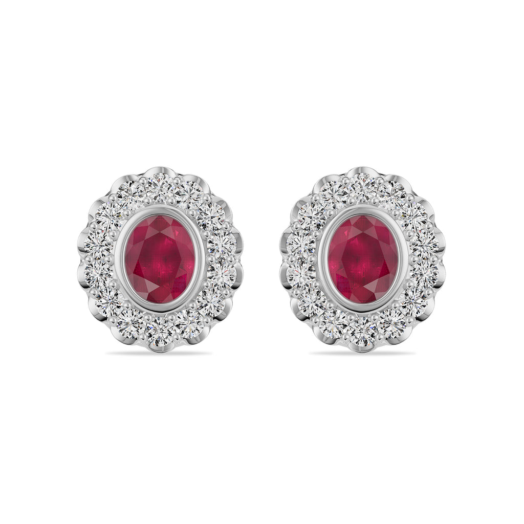 Oval Ruby & Round diamond Stud Earrings - ER35