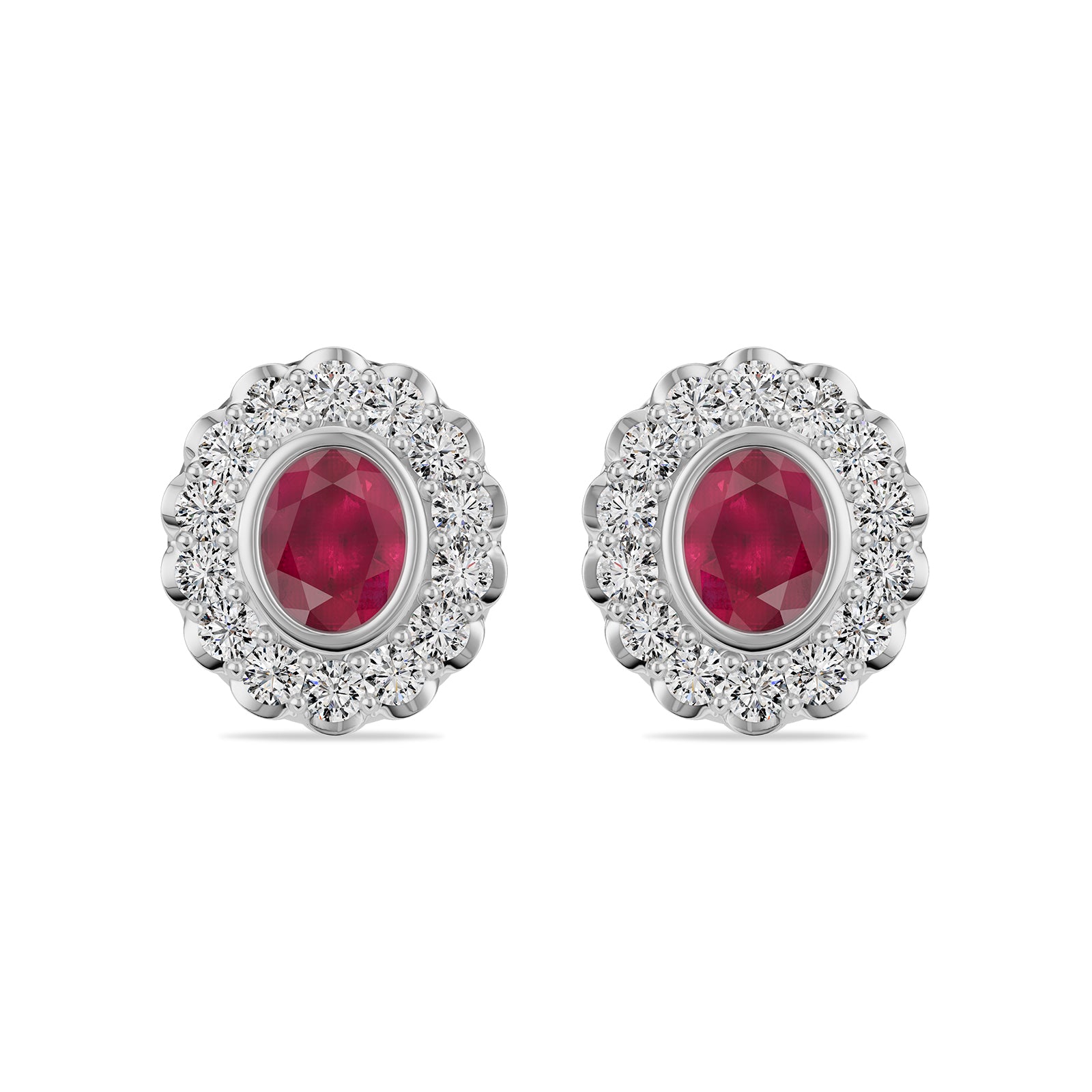 Oval Ruby & Round diamond Stud Earrings - ER35