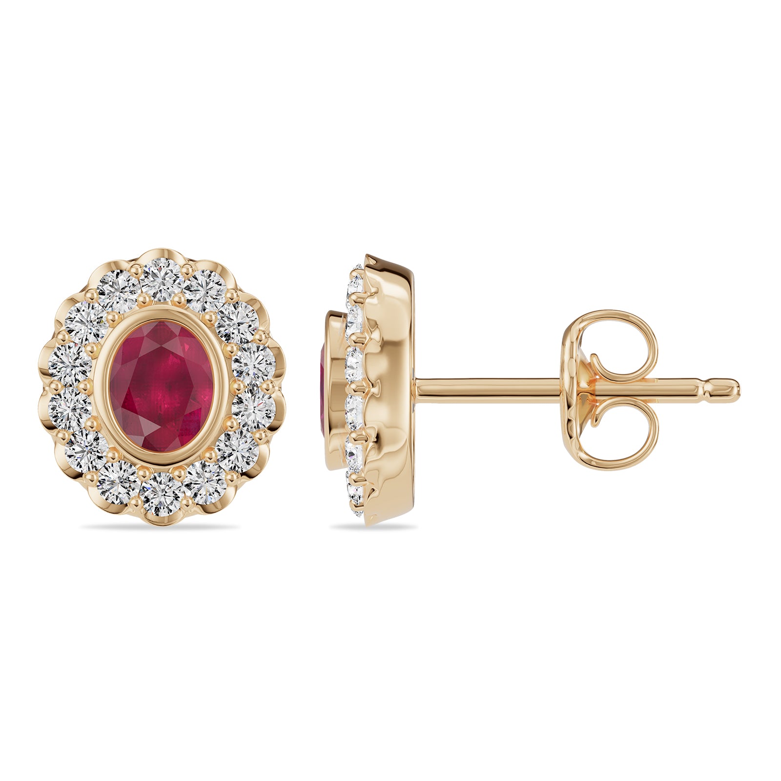 Oval Ruby & Round diamond Stud Earrings - ER35
