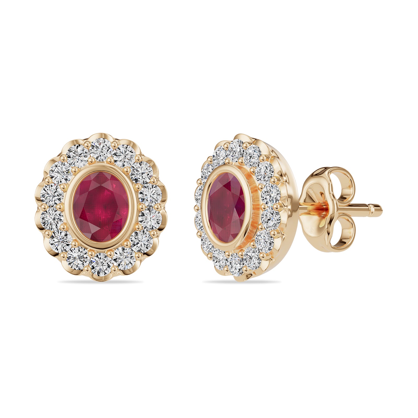 Oval Ruby & Round diamond Stud Earrings - ER35