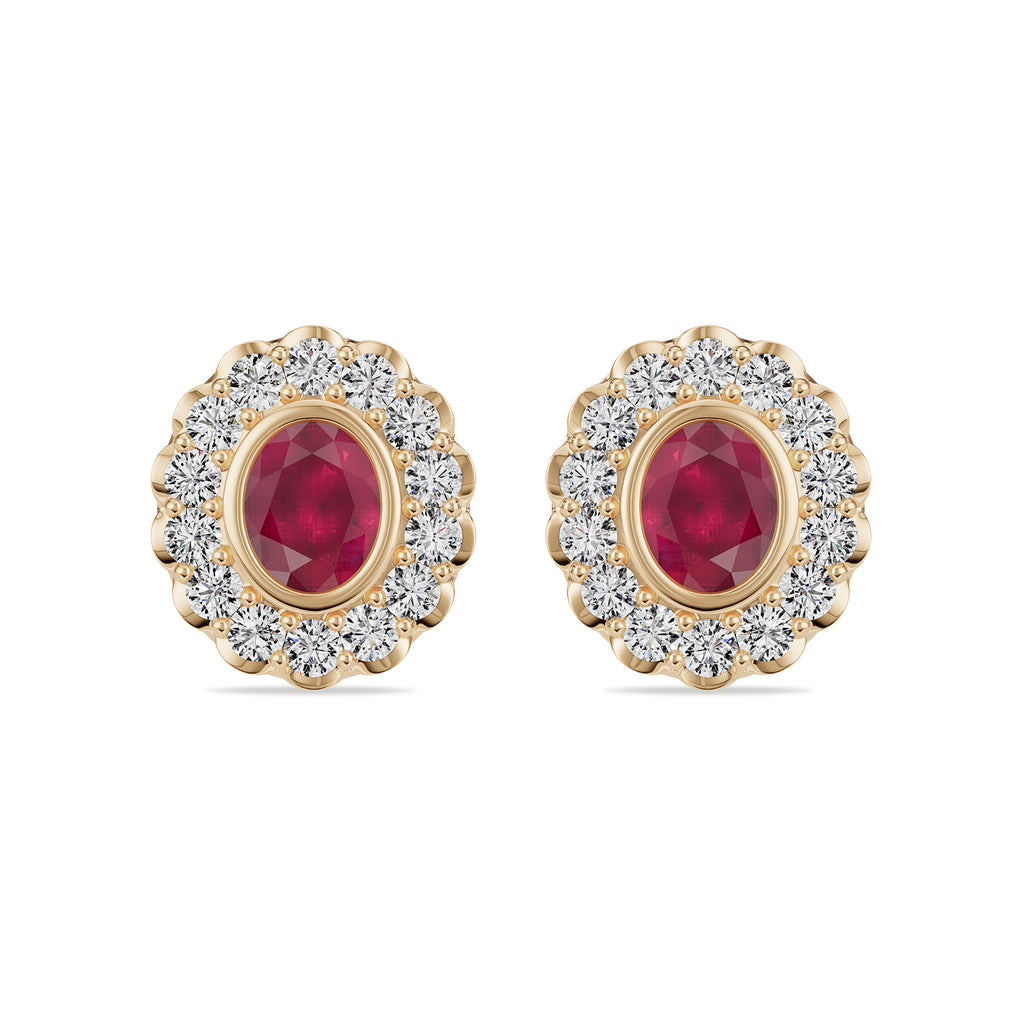 Oval Ruby & Round diamond Stud Earrings - ER35