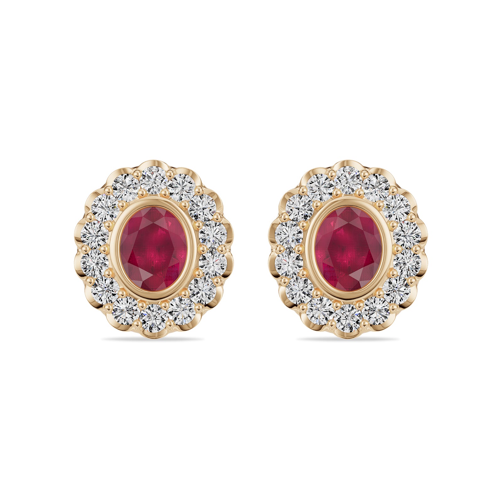 Oval Ruby & Round diamond Stud Earrings - ER35
