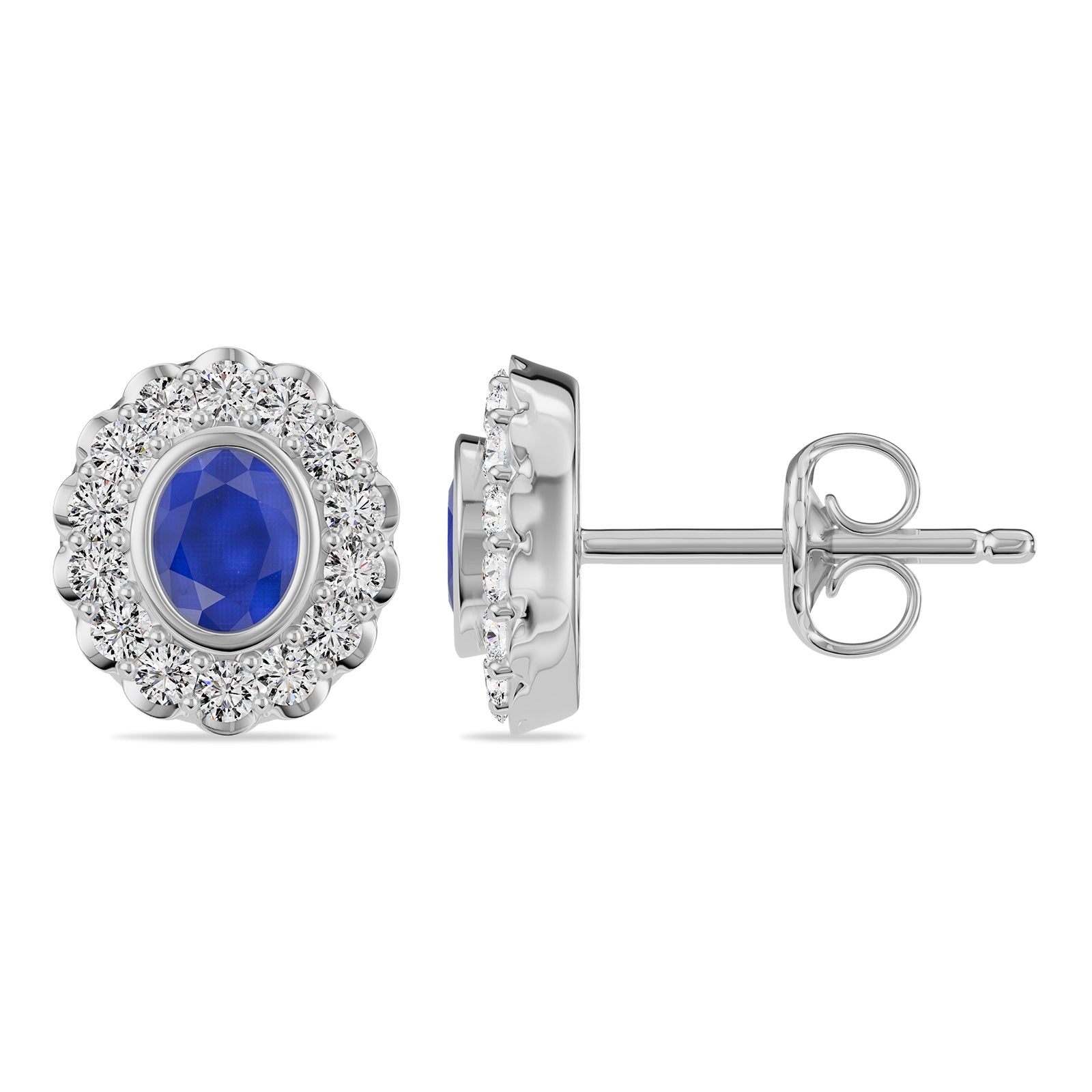 Oval Sapphire & Round diamond Stud Earrings - ER36