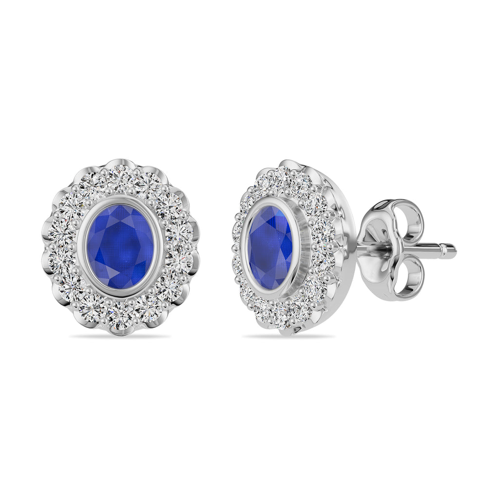 Oval Sapphire & Round diamond Stud Earrings - ER36