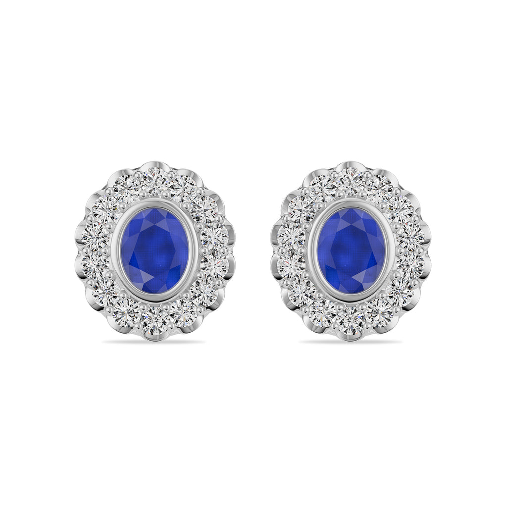 Oval Sapphire & Round diamond Stud Earrings - ER36
