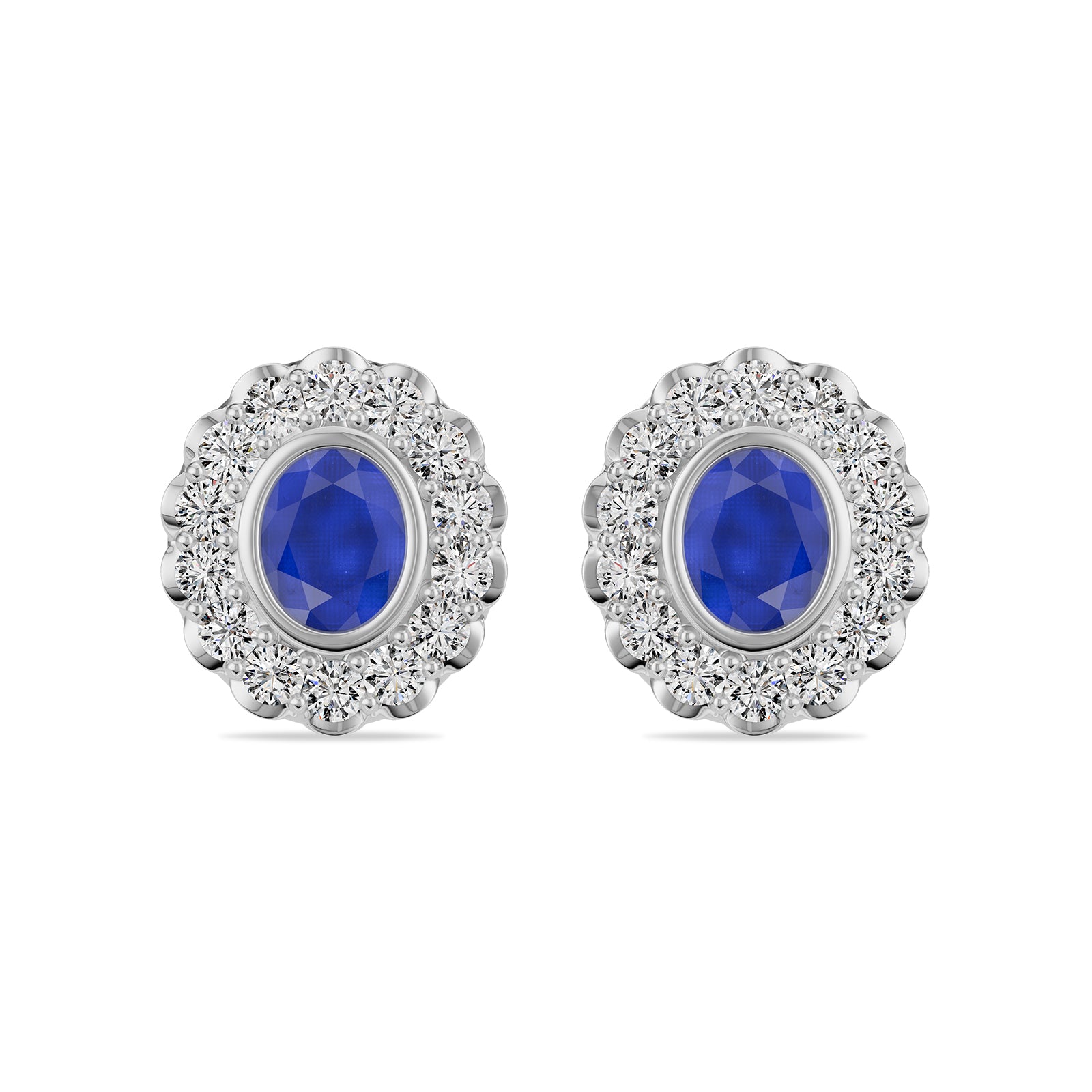 Oval Sapphire & Round diamond Stud Earrings - ER36