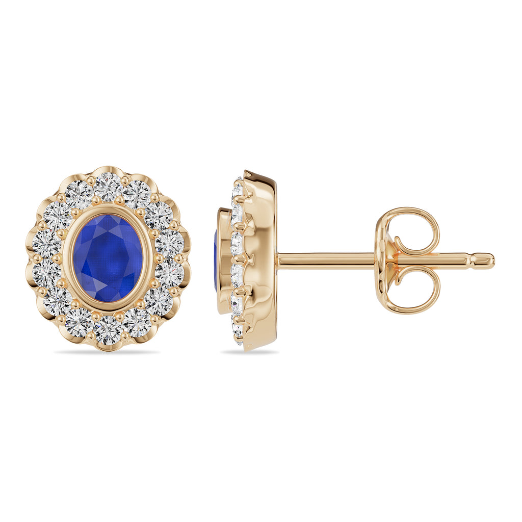 Oval Sapphire & Round diamond Stud Earrings - ER36