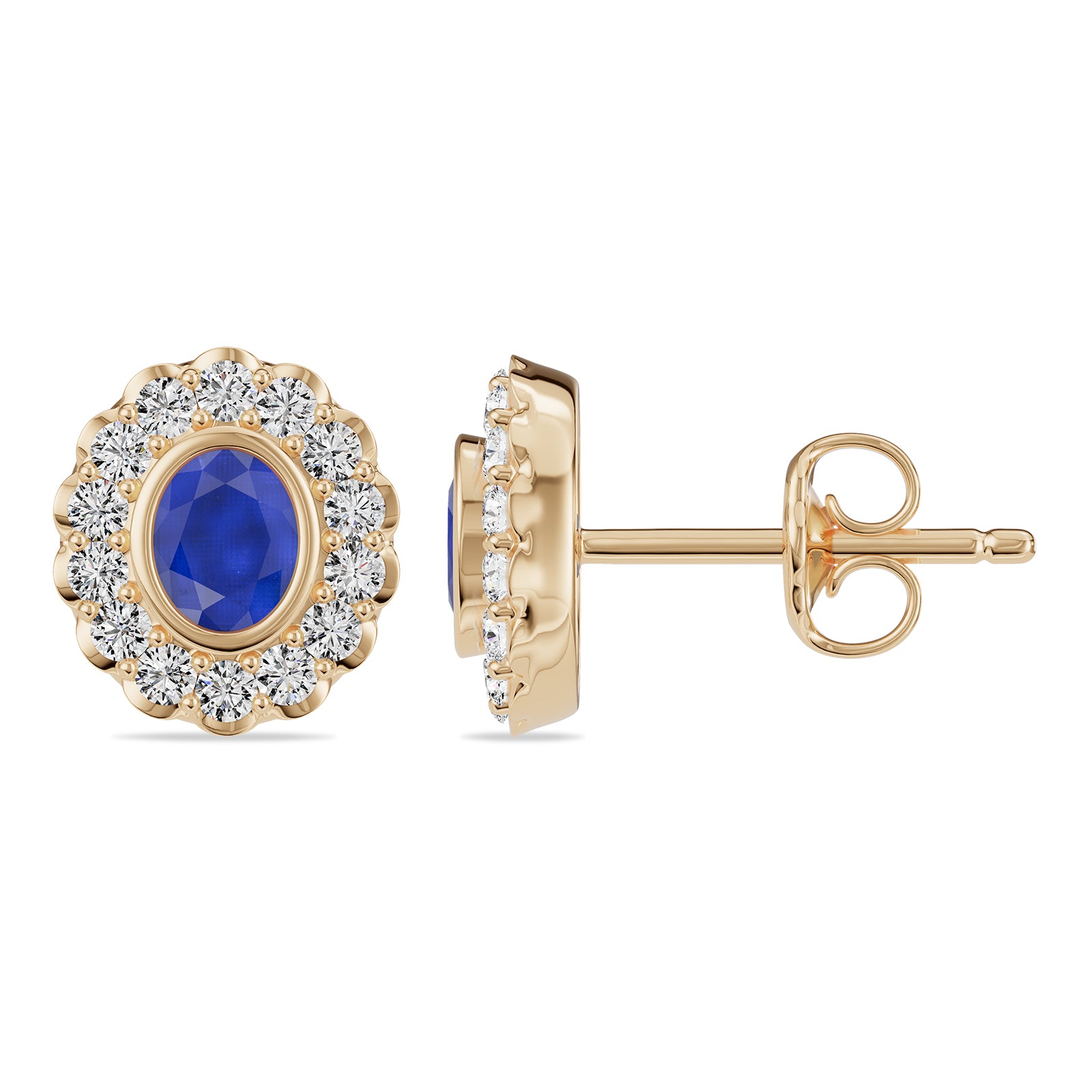 Oval Sapphire & Round diamond Stud Earrings - ER36