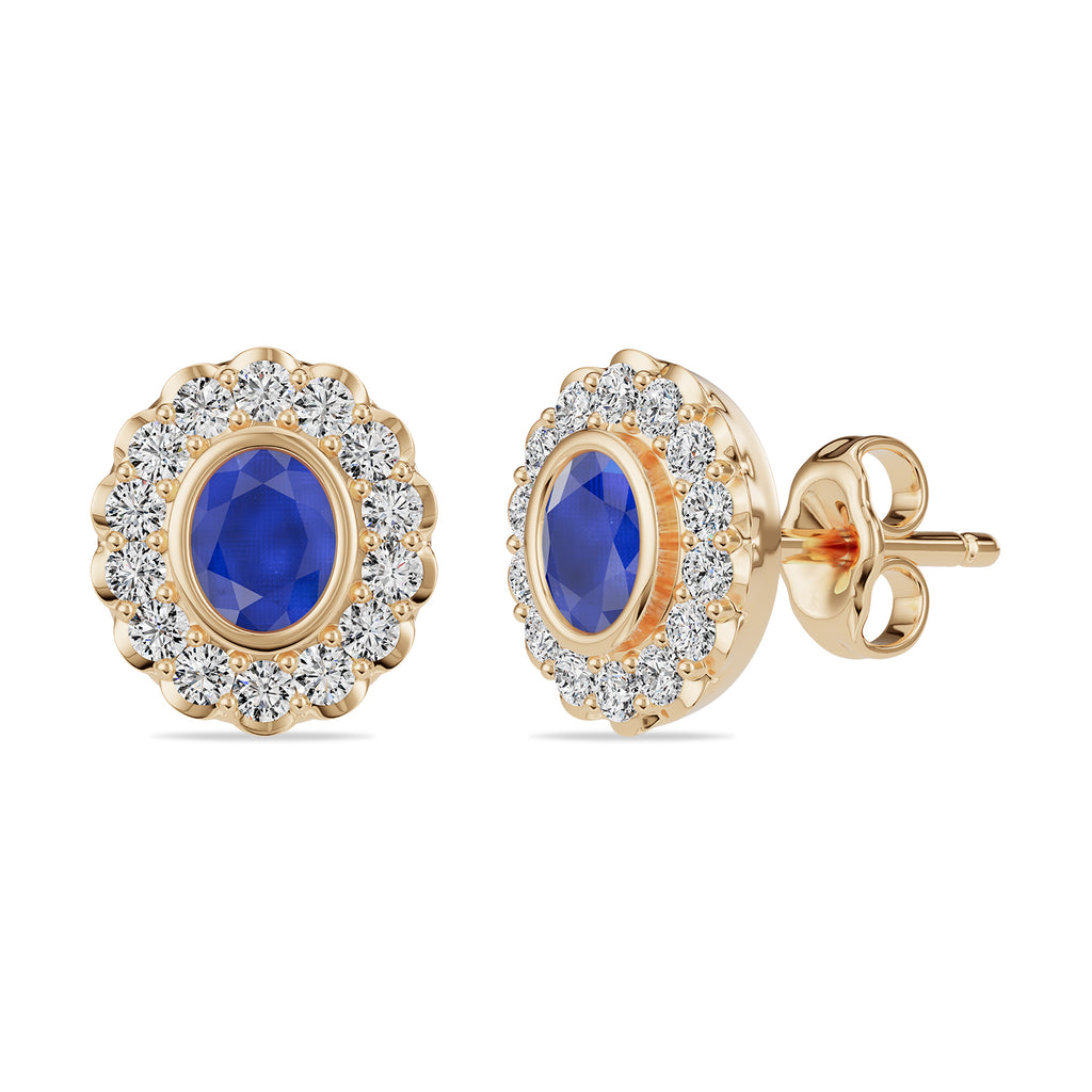 Oval Sapphire & Round diamond Stud Earrings - ER36