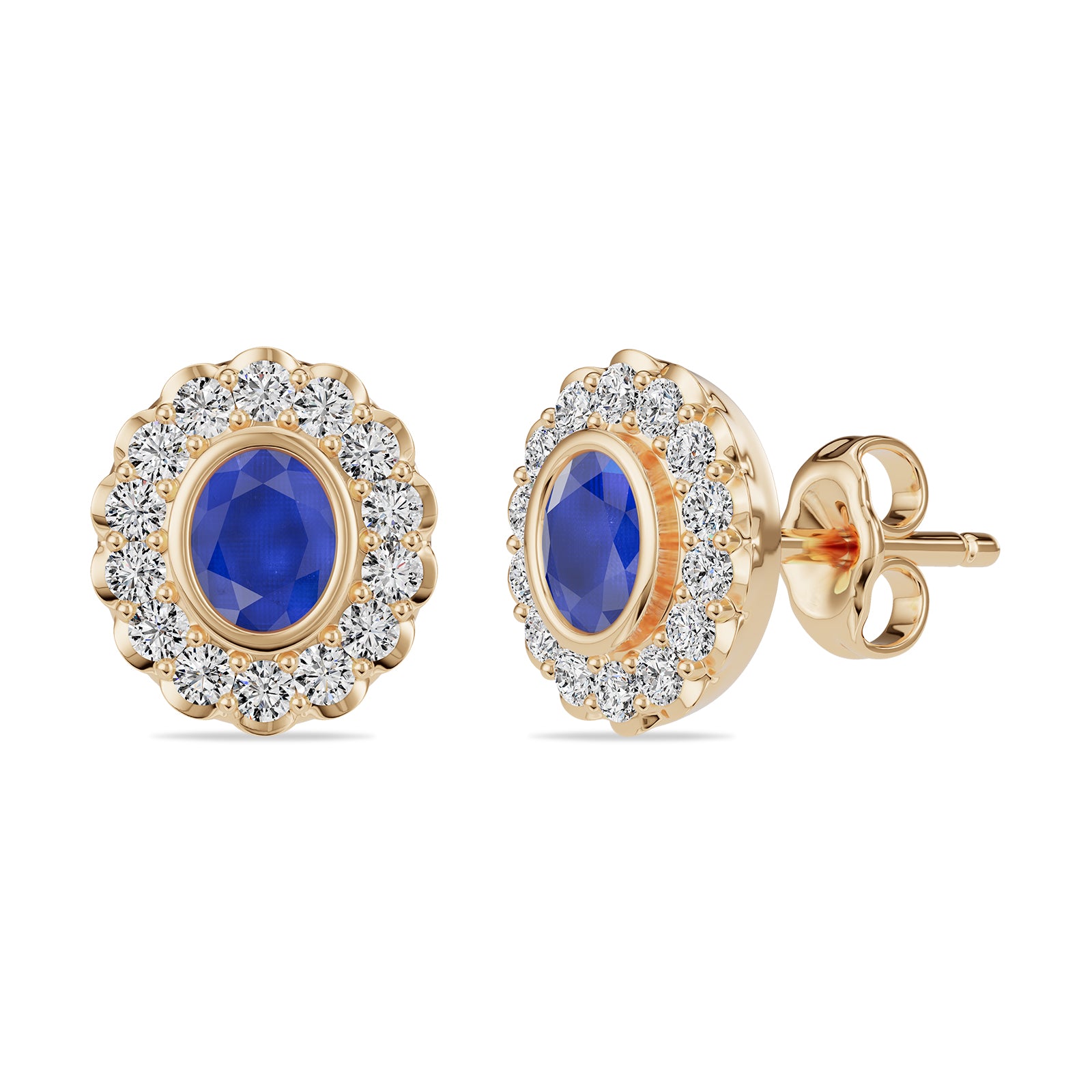 Oval Sapphire & Round diamond Stud Earrings - ER36