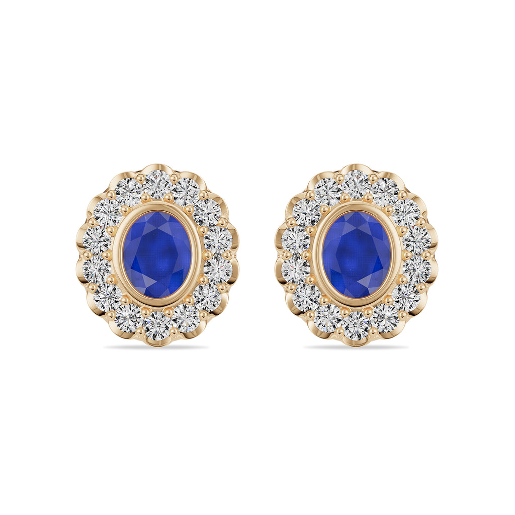 Oval Sapphire & Round diamond Stud Earrings - ER36