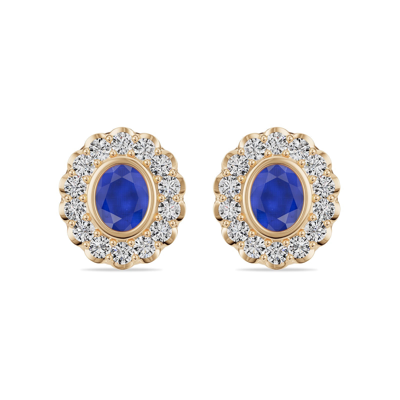 Oval Sapphire & Round diamond Stud Earrings - ER36