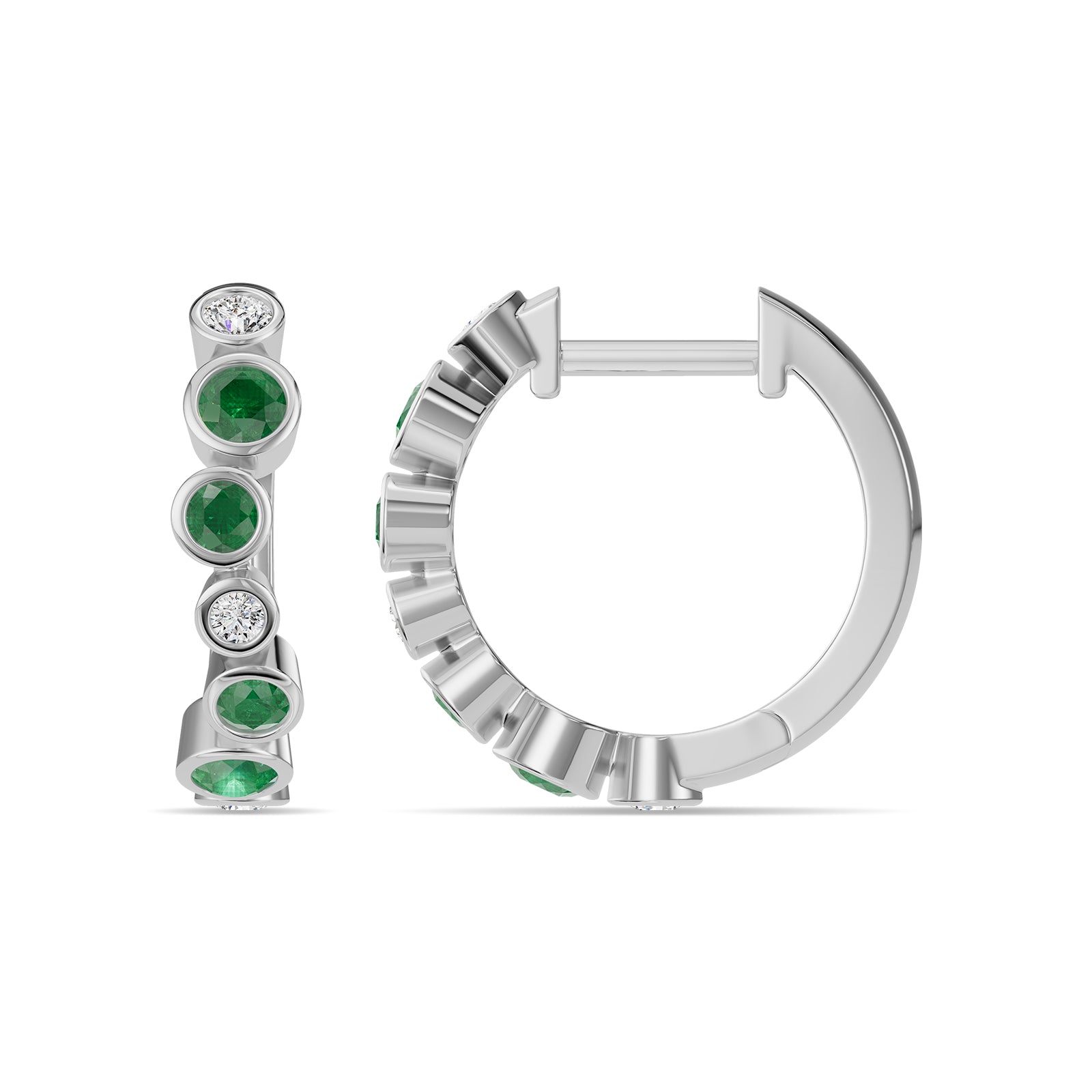 Emerald & Round Diamond Hoop Earrings - ER37