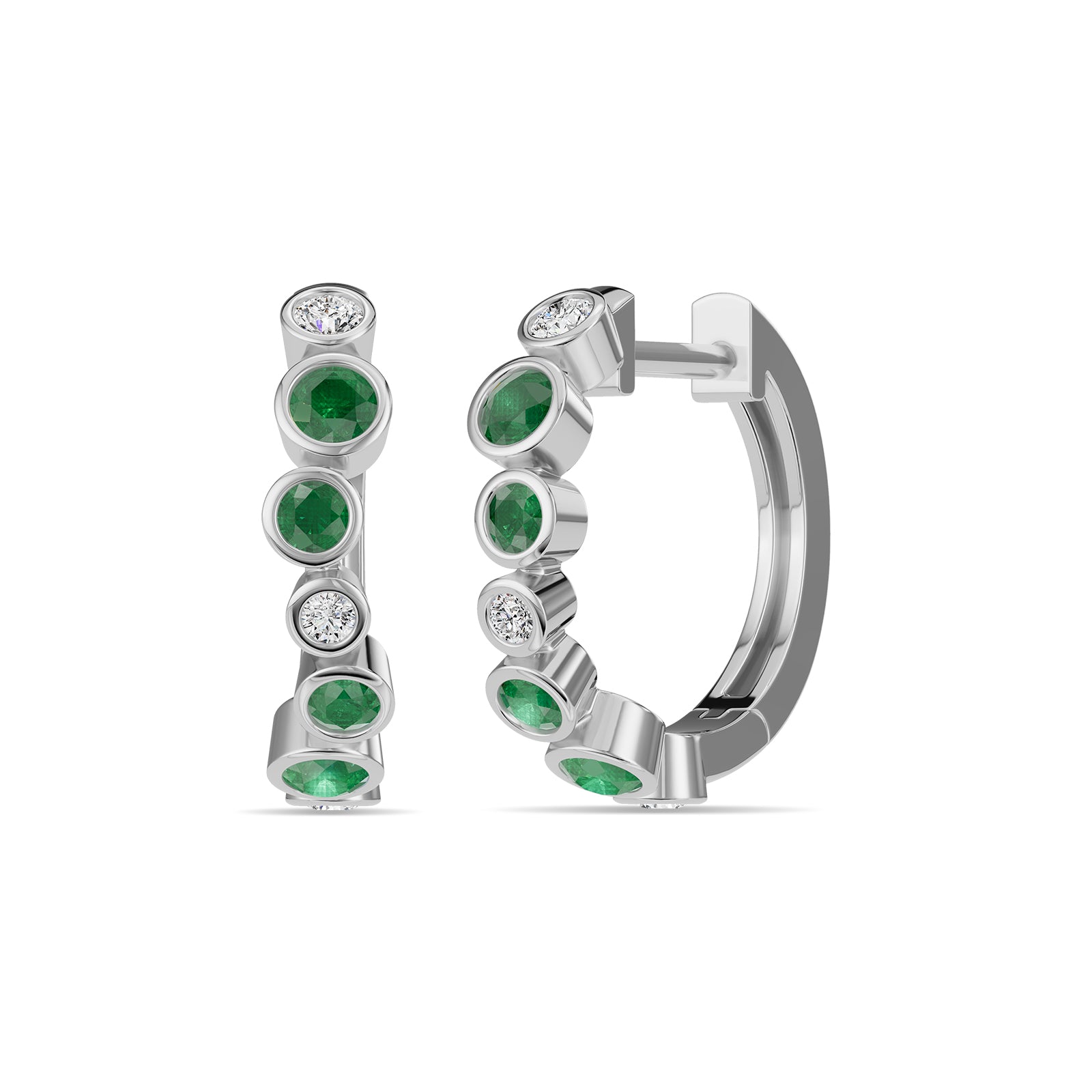 Emerald & Round Diamond Hoop Earrings - ER37