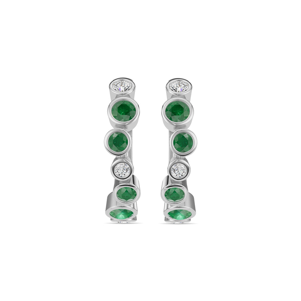 Emerald & Round Diamond Hoop Earrings - ER37