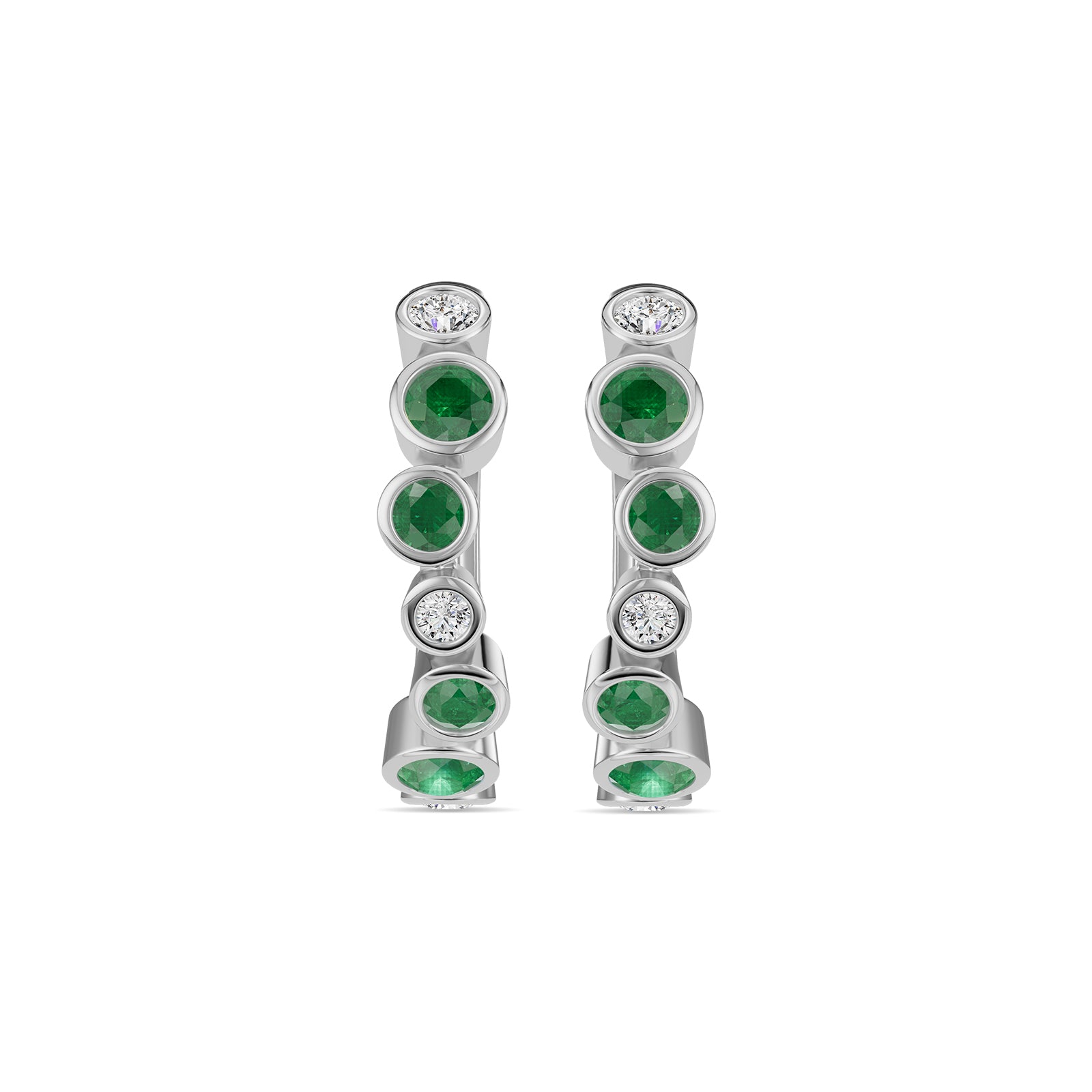 Emerald & Round Diamond Hoop Earrings - ER37