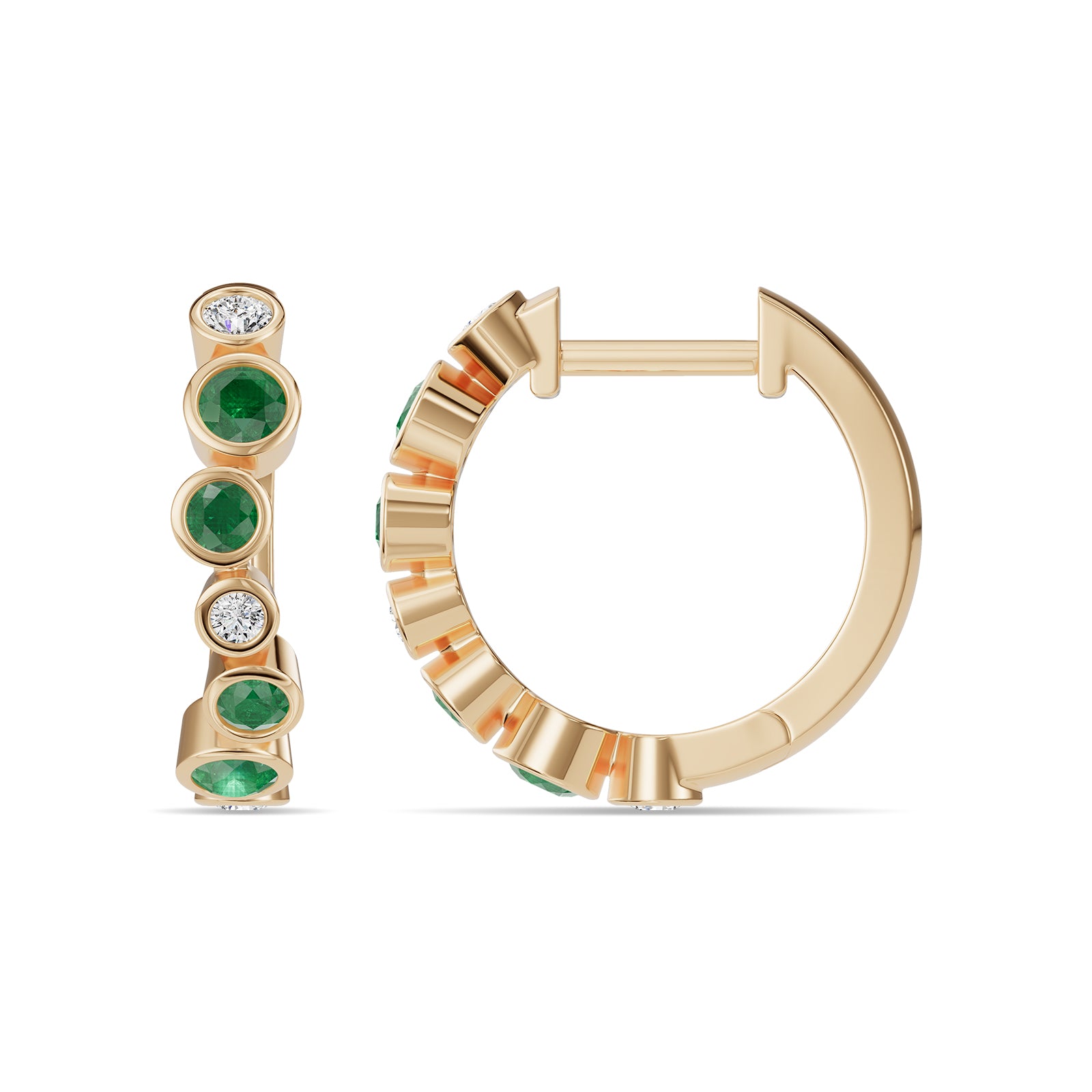 Emerald & Round Diamond Hoop Earrings - ER37