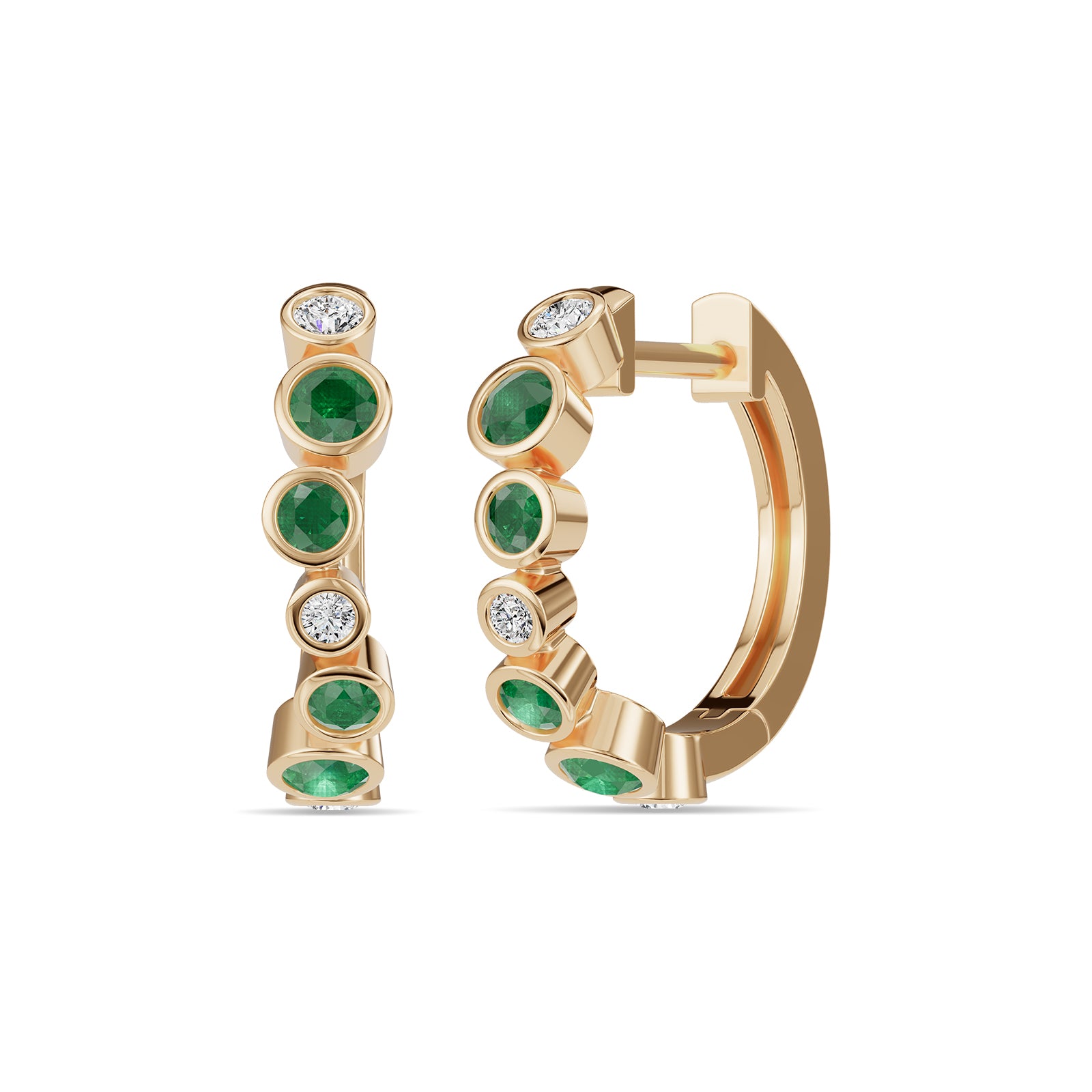 Emerald & Round Diamond Hoop Earrings - ER37