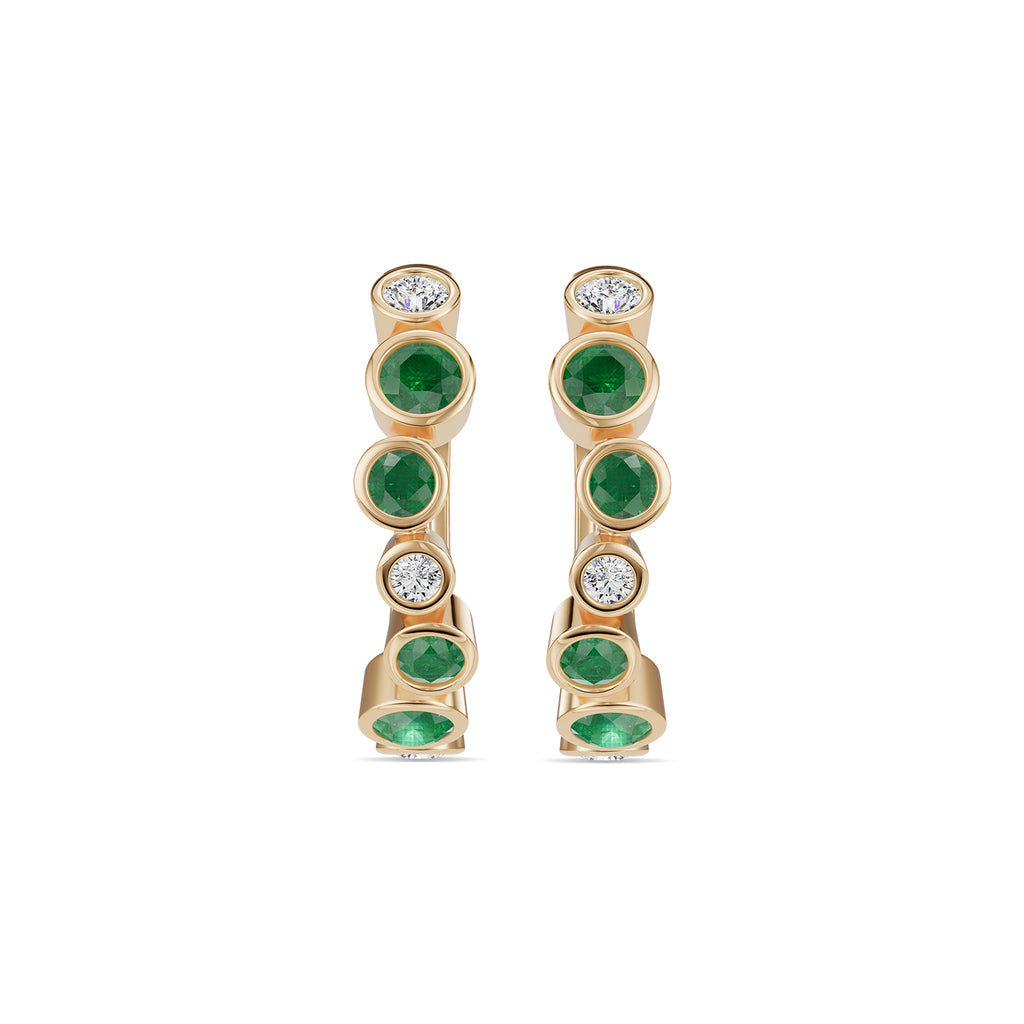 Emerald & Round Diamond Hoop Earrings - ER37