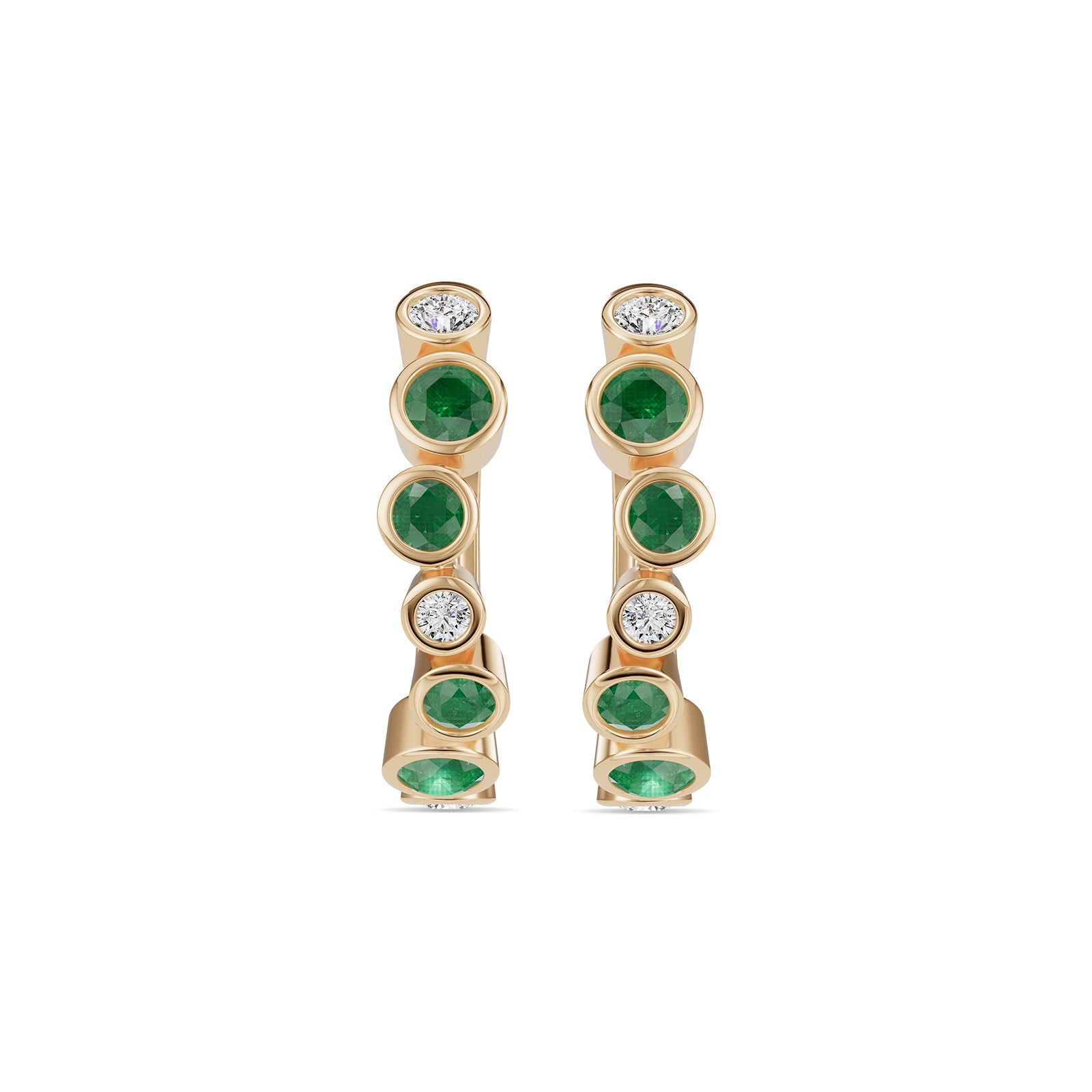 Emerald & Round Diamond Hoop Earrings - ER37