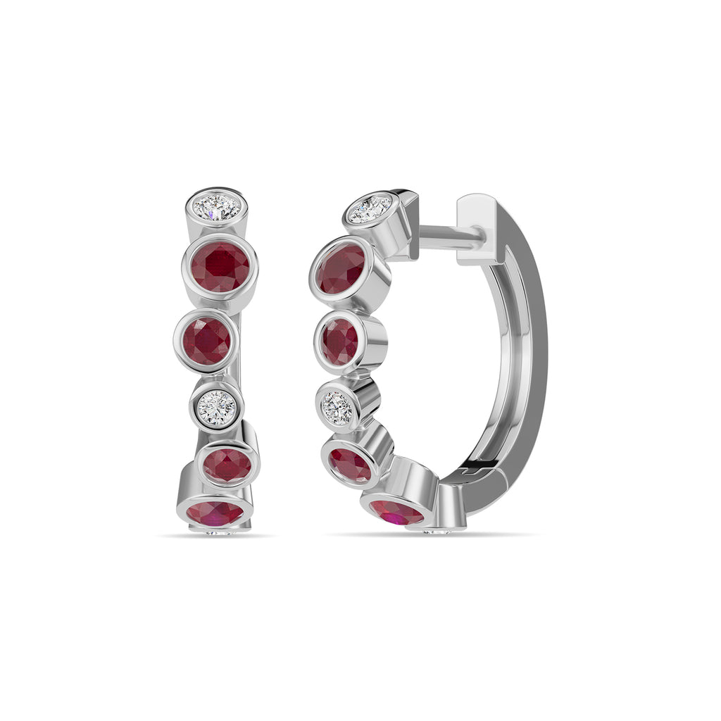 Ruby & Round Diamond Hoop Earrings - ER38