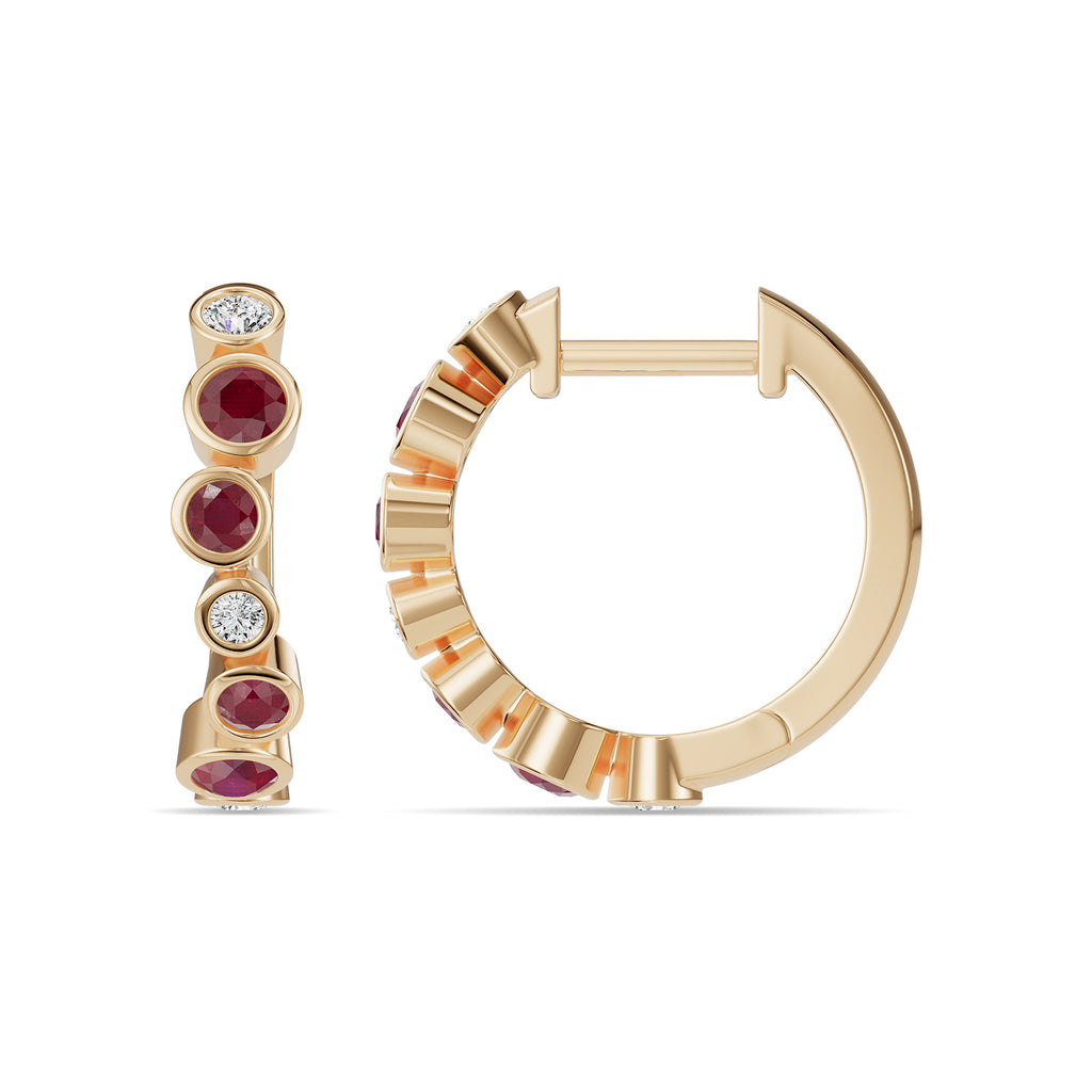 Ruby & Round Diamond Hoop Earrings - ER38