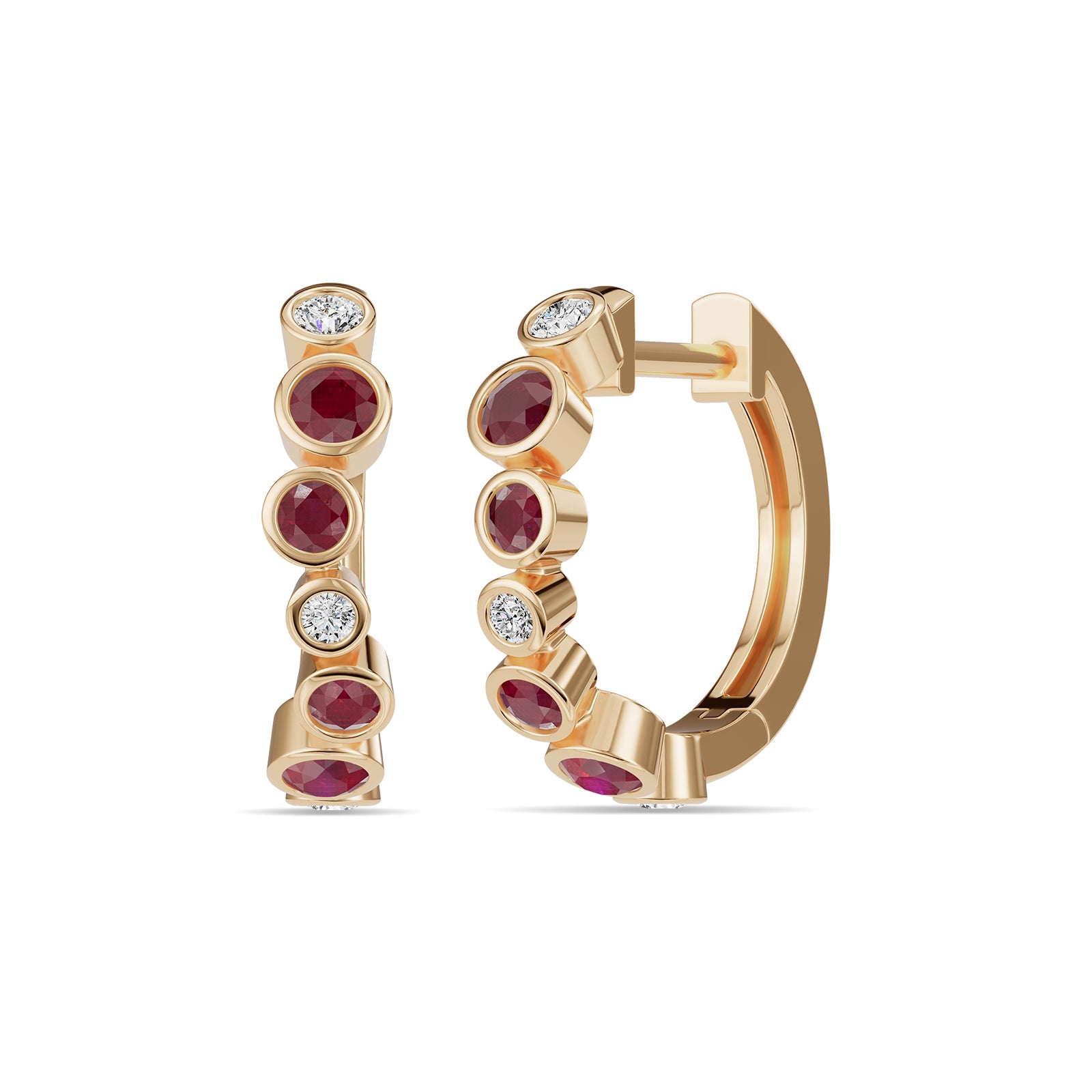 Ruby & Round Diamond Hoop Earrings - ER38