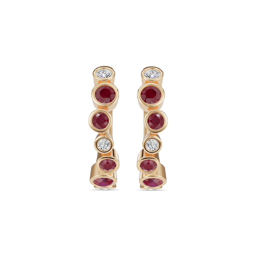 Ruby & Round Diamond Hoop Earrings - ER38