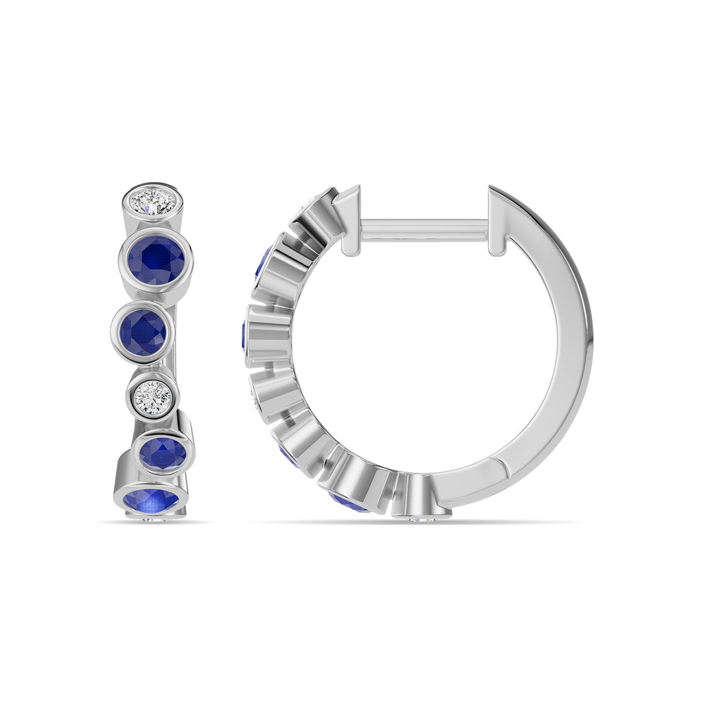 Sapphire & Round Diamond Hoop Earrings - ER39