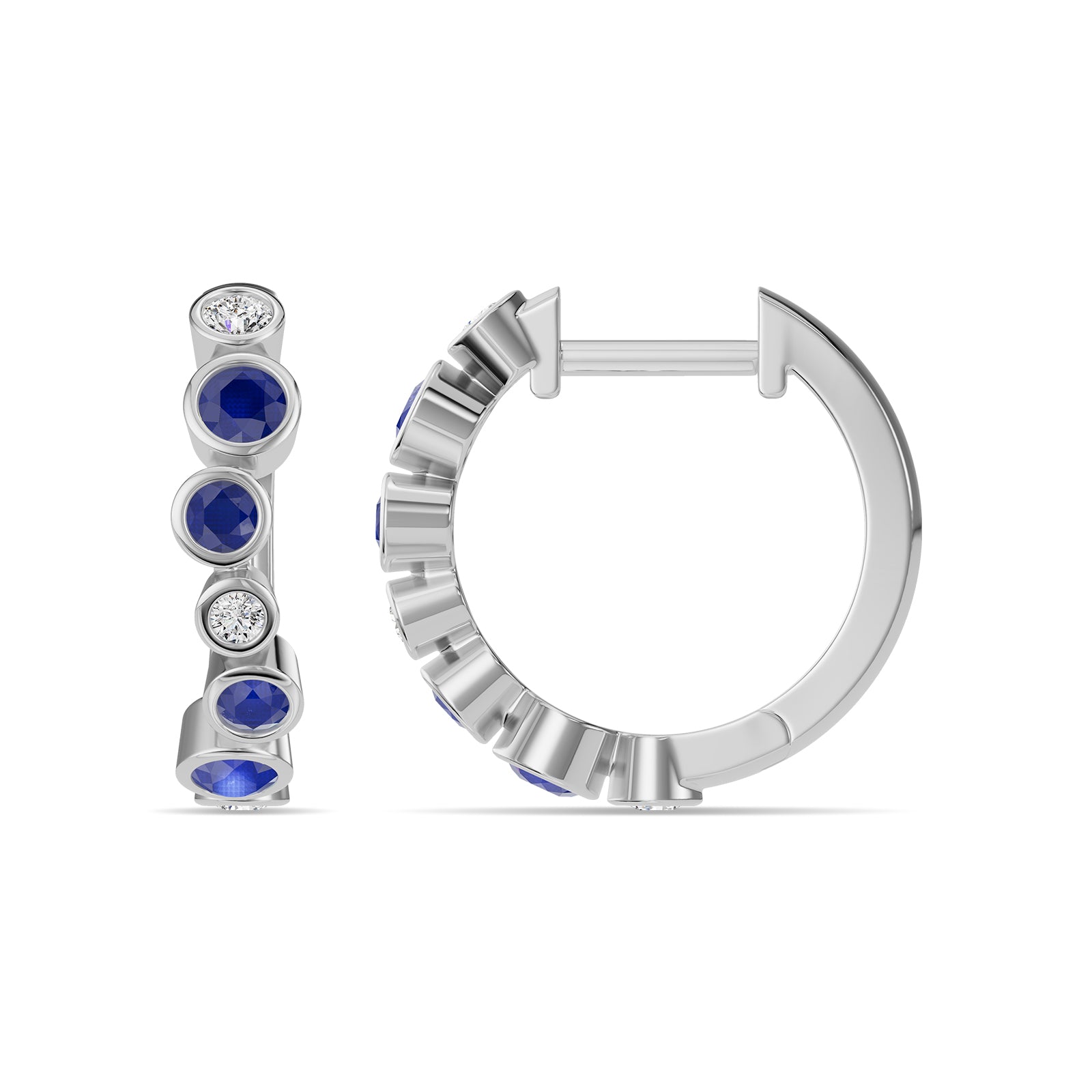 Sapphire & Round Diamond Hoop Earrings - ER39