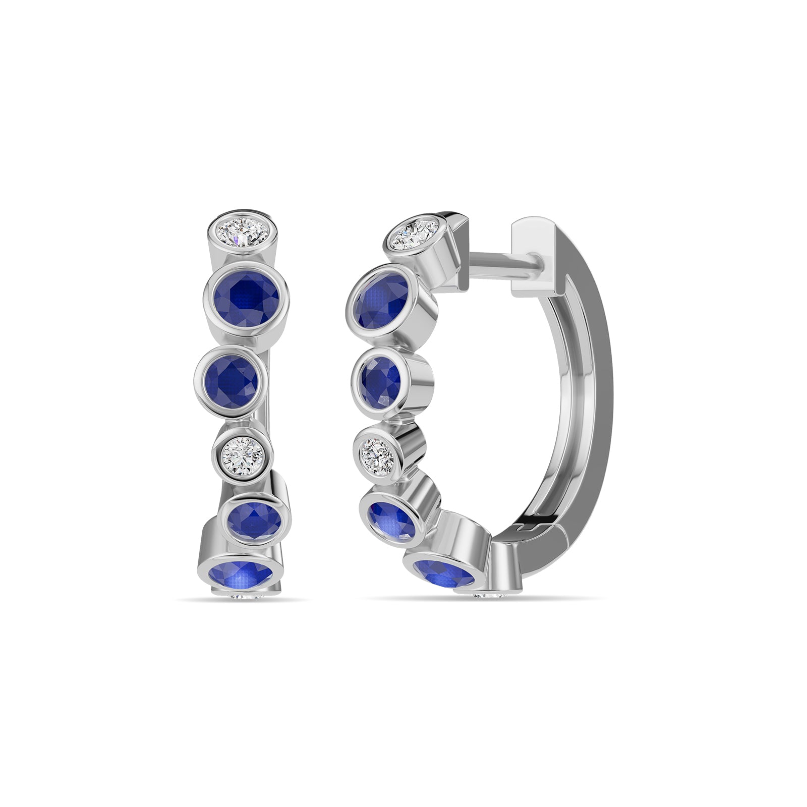Sapphire & Round Diamond Hoop Earrings - ER39