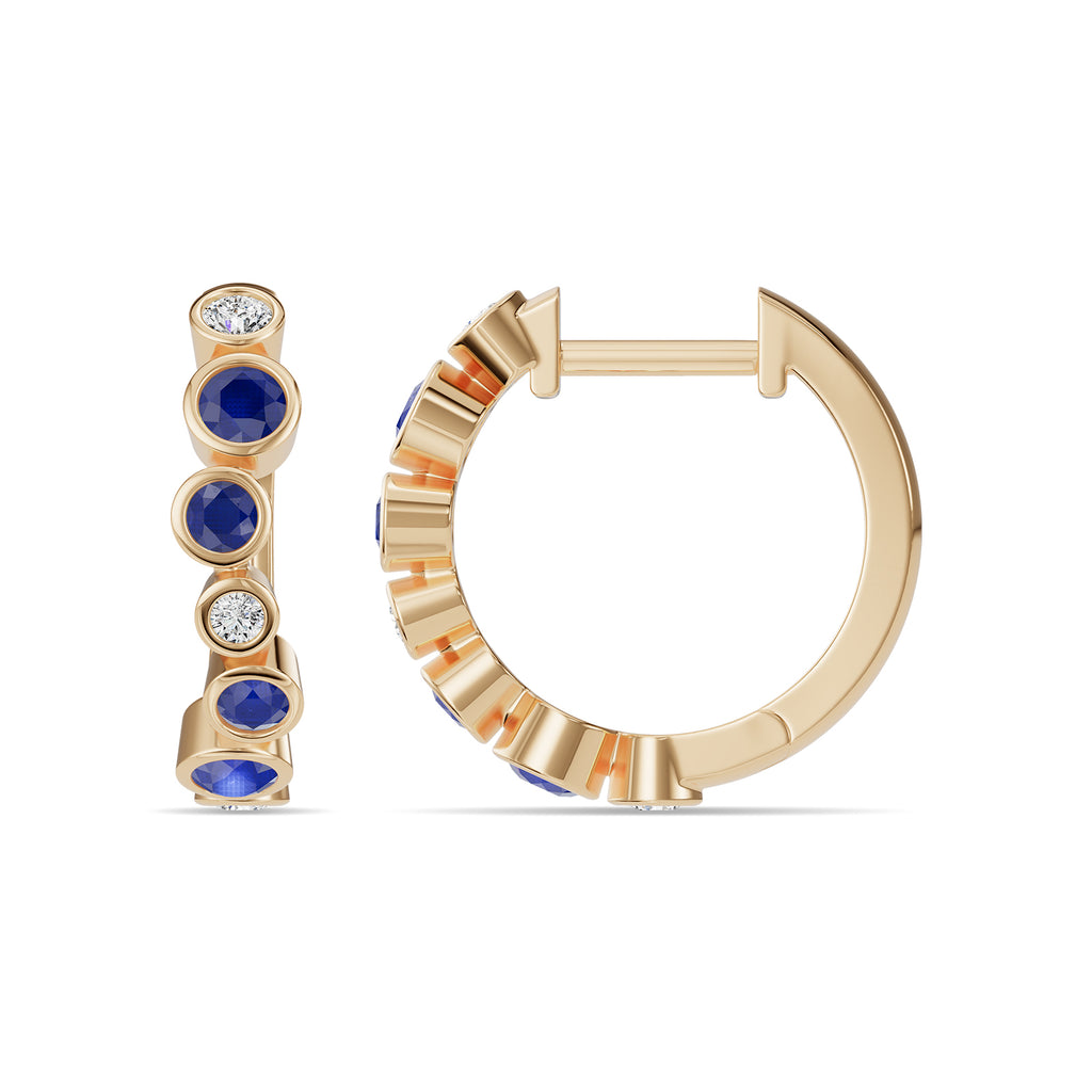 Sapphire & Round Diamond Hoop Earrings - ER39
