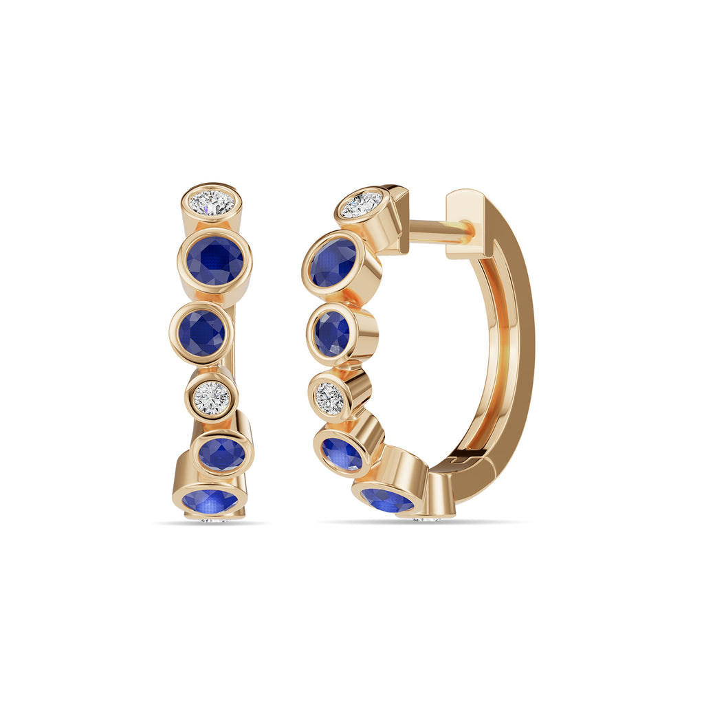 Sapphire & Round Diamond Hoop Earrings - ER39