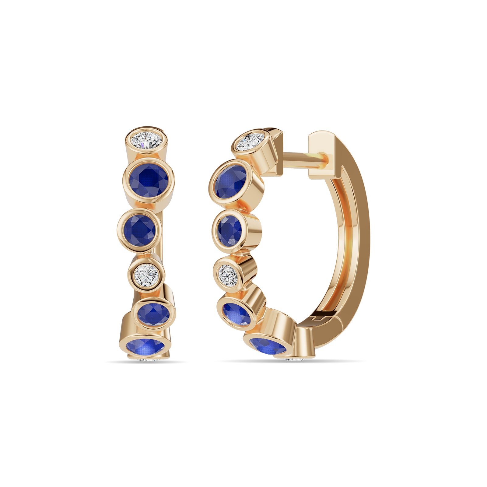 Sapphire & Round Diamond Hoop Earrings - ER39