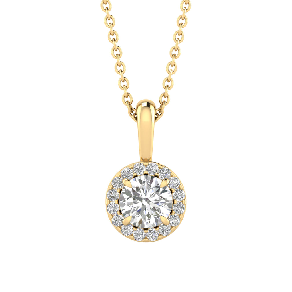Brilliant Cut Round Halo Diamond Pendant With chain - PD03